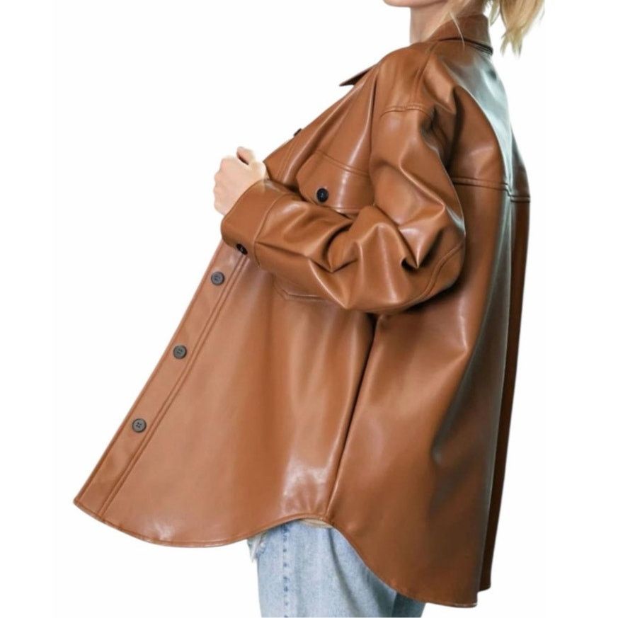 Other ee:some Faux Leather Long Sleeve Collared Button Up Jacket Size M / US 6-8 / IT 42-44 - 2 Thumbnail