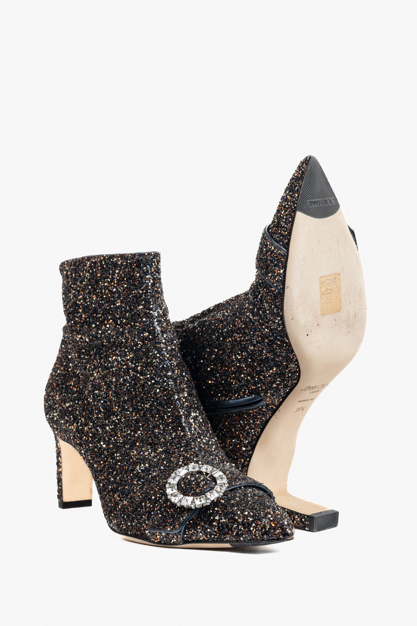 Jimmy Choo Jimmy Choo Hanover 65 Twinkle Glitter Buckled Booties Size US 8 / IT 38 - 4 Thumbnail