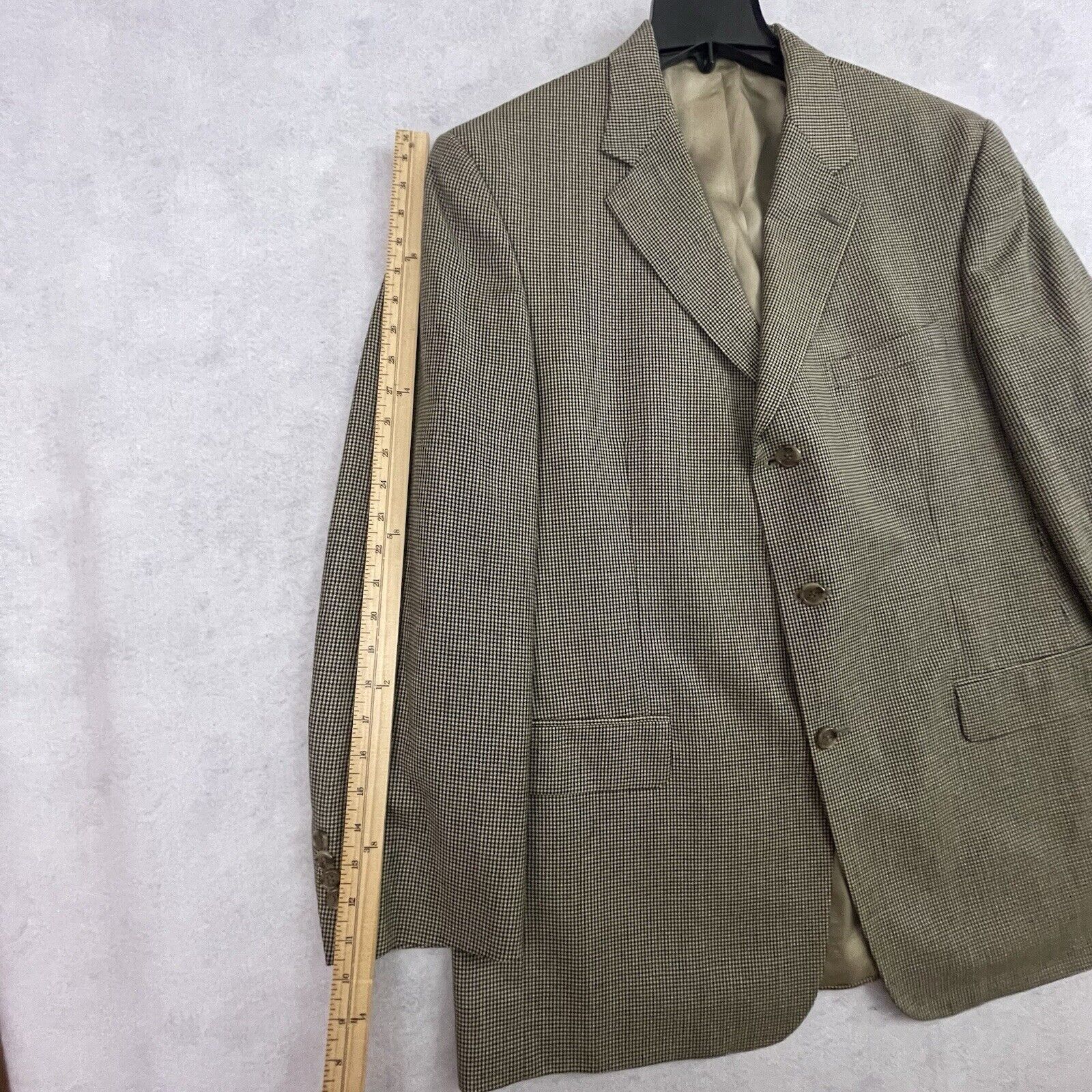 Brooks Brothers BROOKS BROTHERS Blazer Mens 44 R Beige Wool Houndstooth Size 44R - 8 Thumbnail