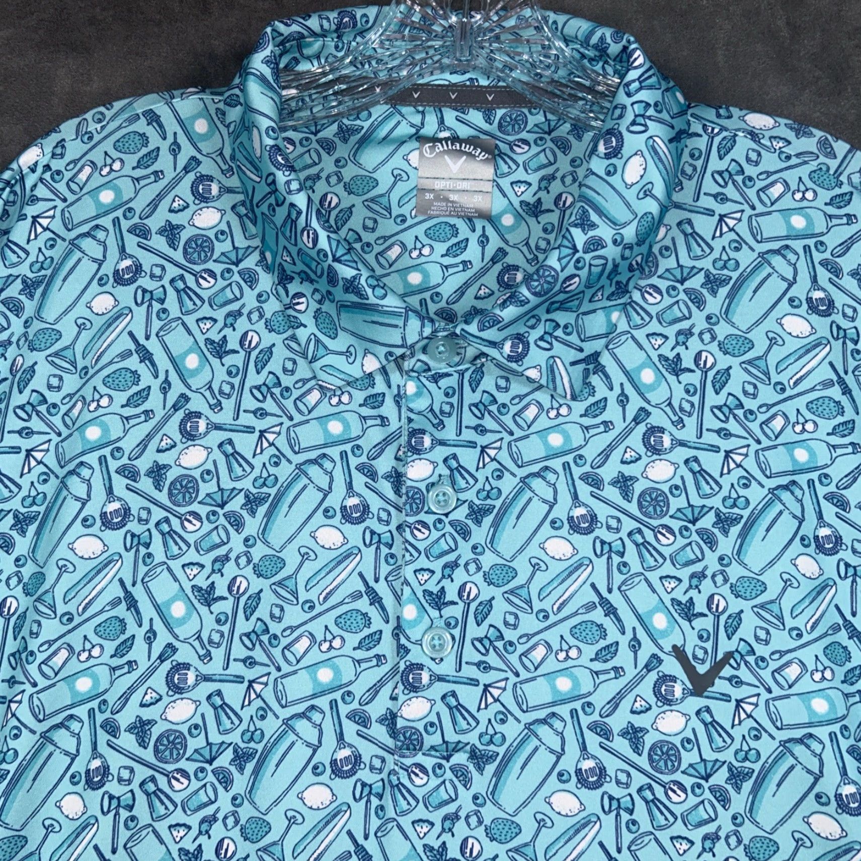 Callaway Callaway Polo Mens 3X Blue Margarita Drinks AOP Opti-Dri Performance Size US XXL / EU 58 / 5 - 2 Thumbnail