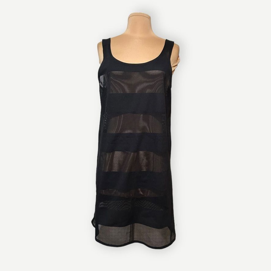 Speedo 90s Swim Cover Up Dress M Black Mesh Banded Beach Pool EUC V Size S / US 4 / IT 40 - 1 Thumbnail