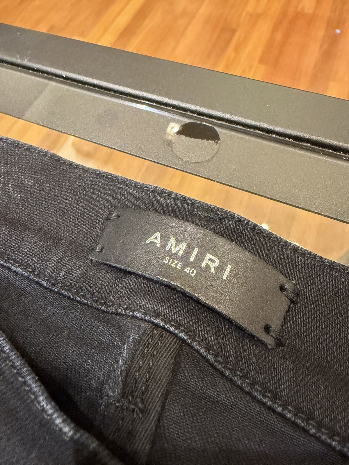 Amiri Amiri Blue Cracked Leather Patch Black Denim Jeans Size US 40 / EU 56 - 3 Thumbnail