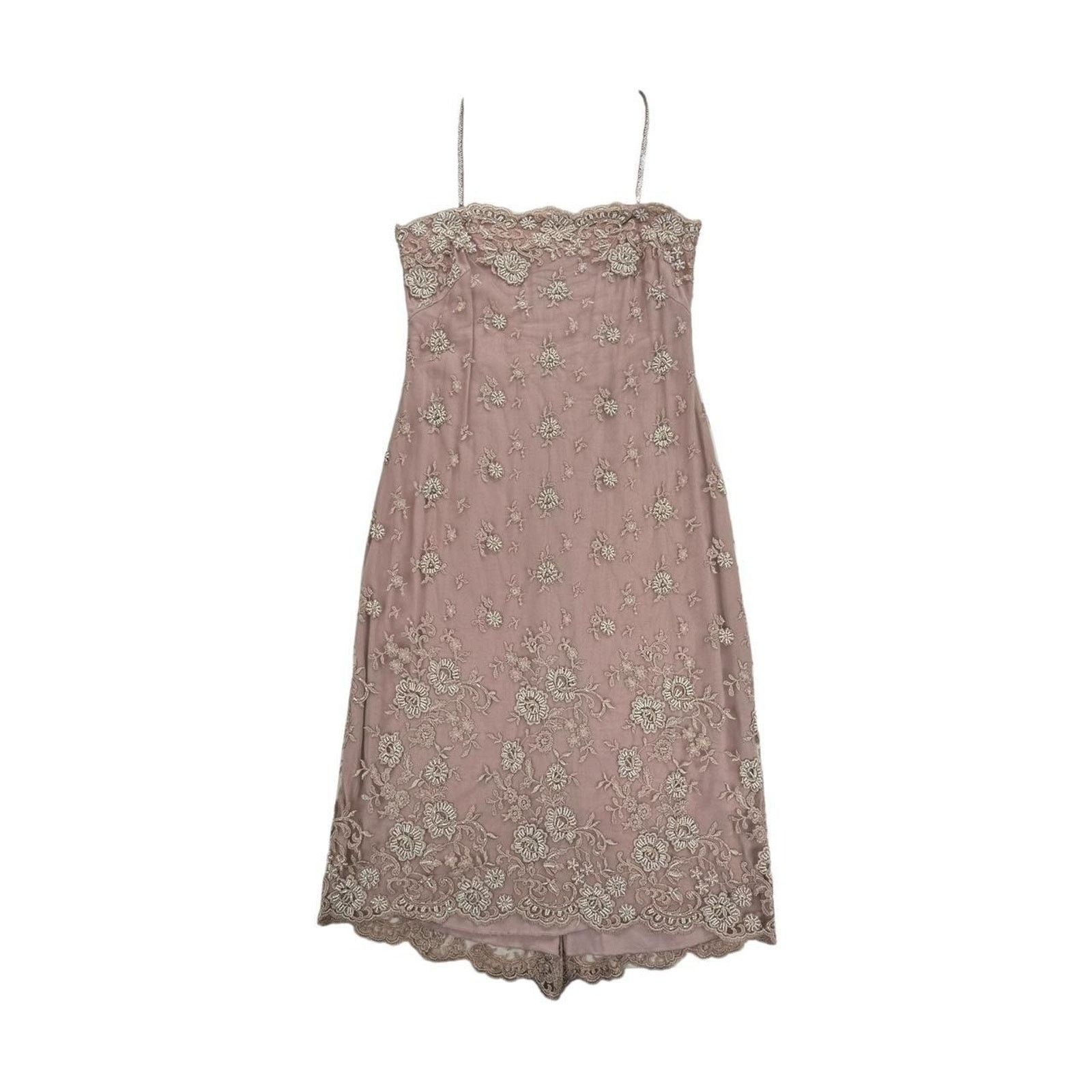 Other × Vintage Phase Eight Y2K Vintage Nude Sheer Mesh Beaded Midi Dress Size M / US 6-8 / IT 42-44 - 2 Thumbnail
