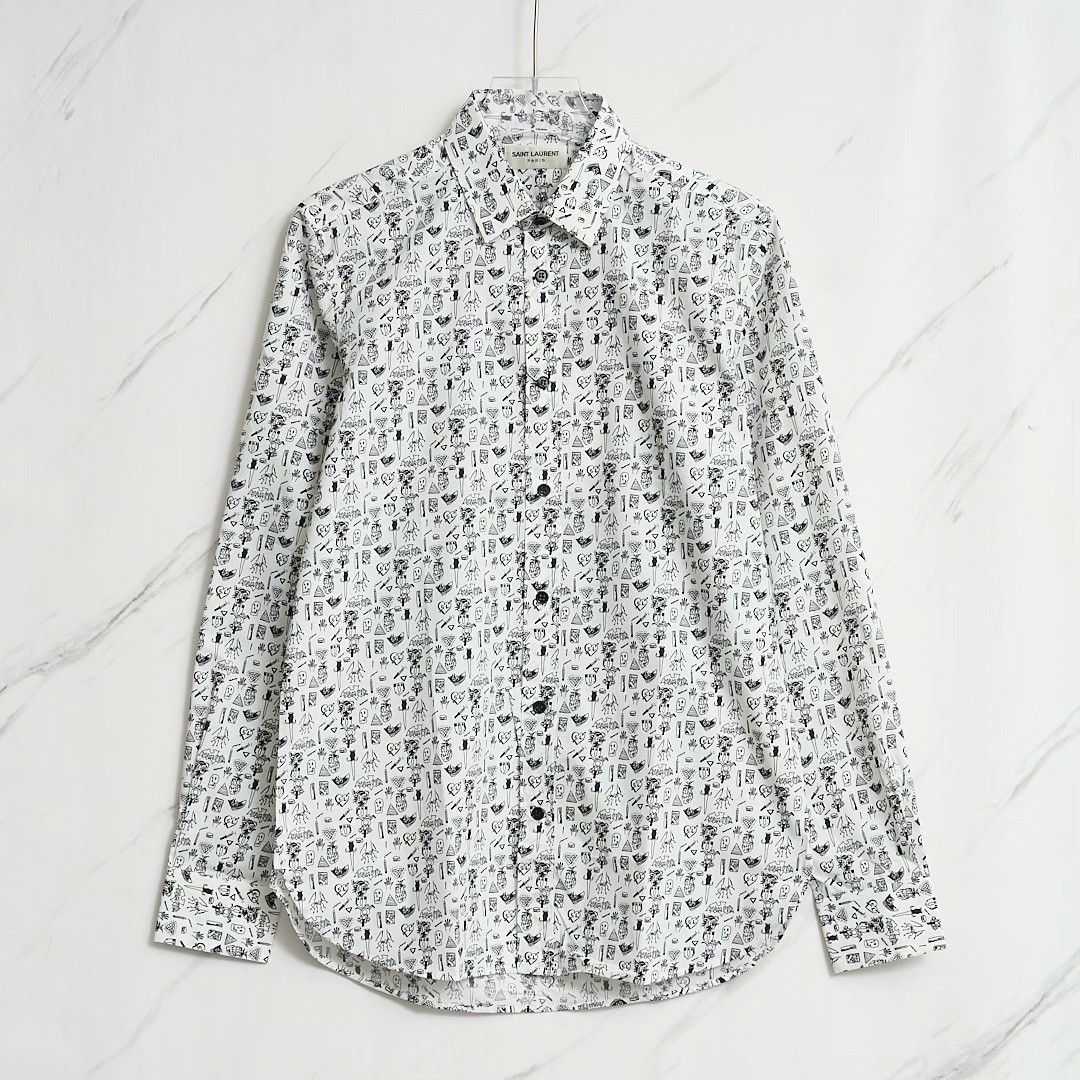 Saint Laurent Paris Saint Laurent Men's White Graphic Shirt Size US XXS / EU 40 - 1 Thumbnail