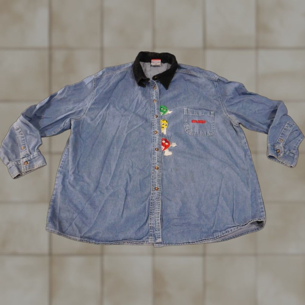 Denime M&M Shirt XL Mens Denim Embroidered Blue Button-Up Long Sleeve Corduroy Vintage? No Size US XL / EU 56 / 4 - 1 Thumbnail