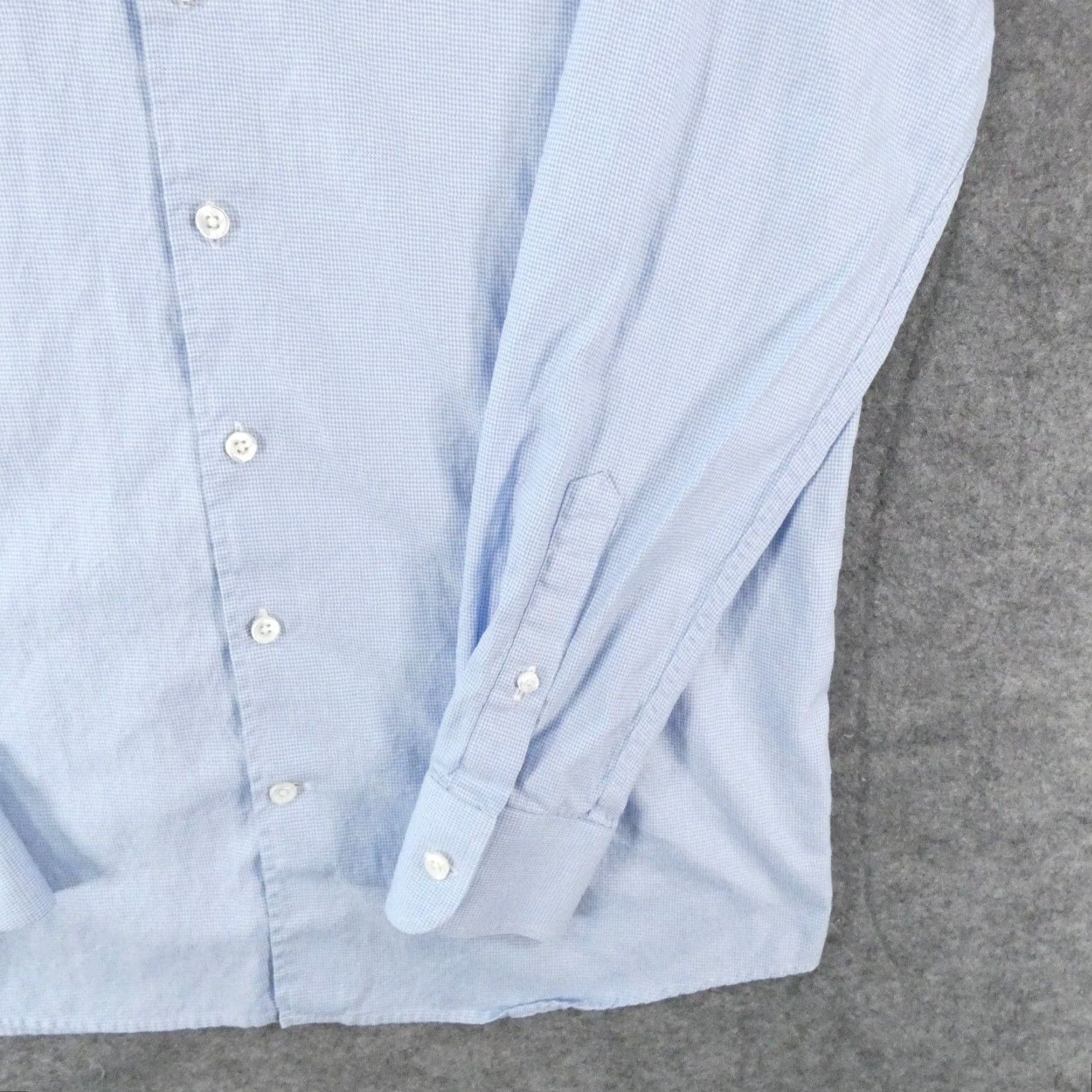 VINTAGE Yeossal Men's Shirt Long Sleeve Button Up Blue Houndstooth Collared Office Wear Size 16
