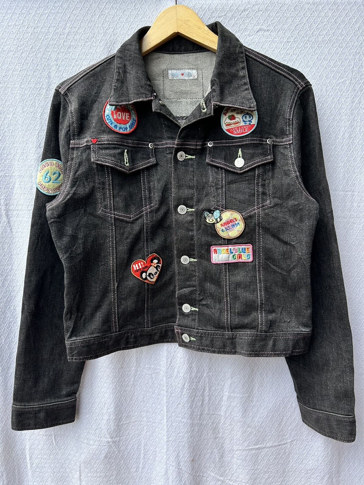 💸BINDINGOFFER💸Angelblue patch trucker black denim styled