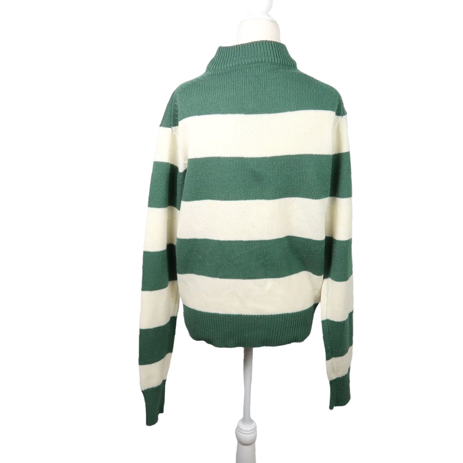 Vintage VINTAGE 80s Atkinson Cream and Green Striped Mockneck Pullover Sweater M Womens Menstrual? Size M / US 6-8 / IT 42-44 - 4 Thumbnail