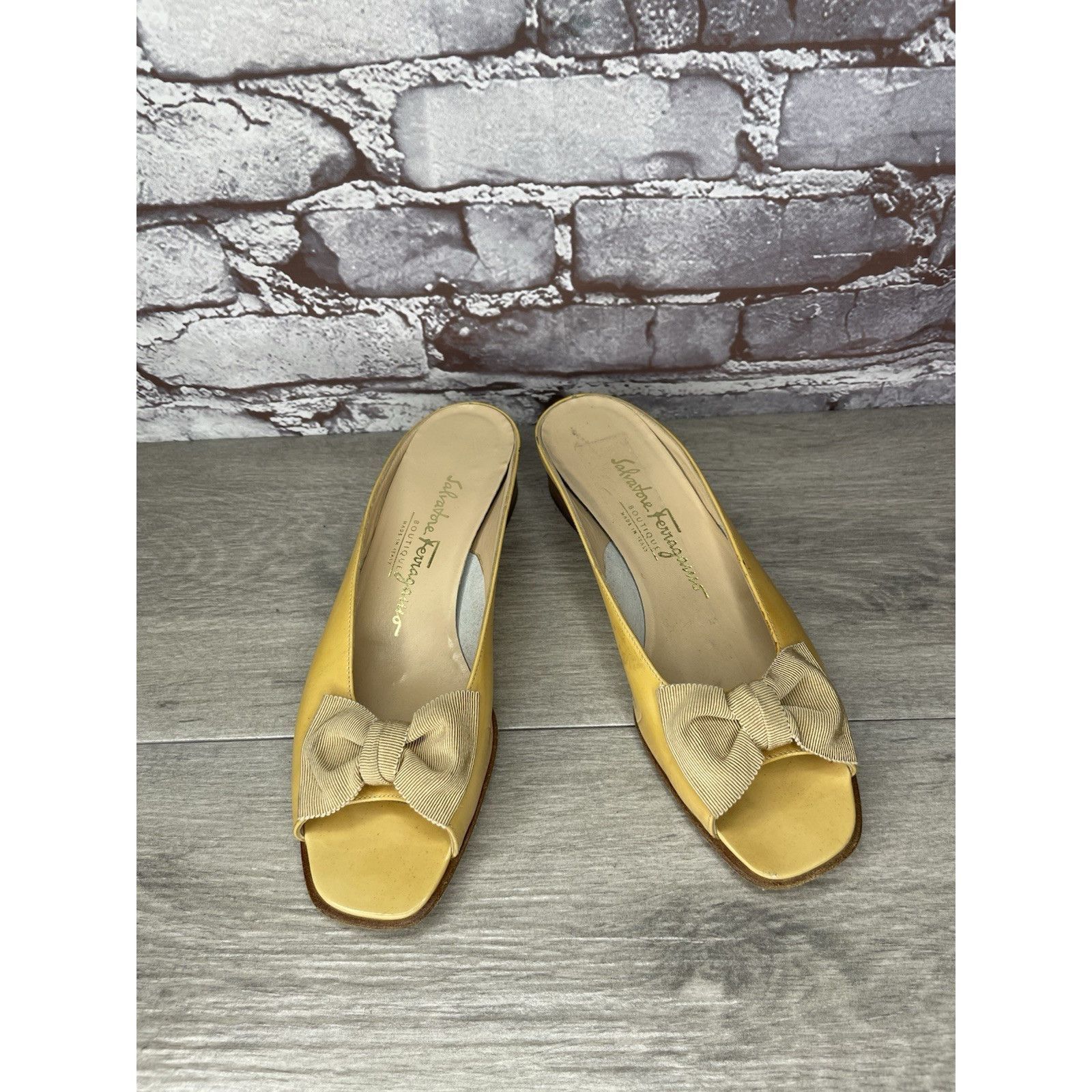 Salvatore Ferragamo Salvatore Ferragamo Yellow Patent Leather Slip On Heel Shoes Size US 7.5 / IT 37.5 - 14 Thumbnail