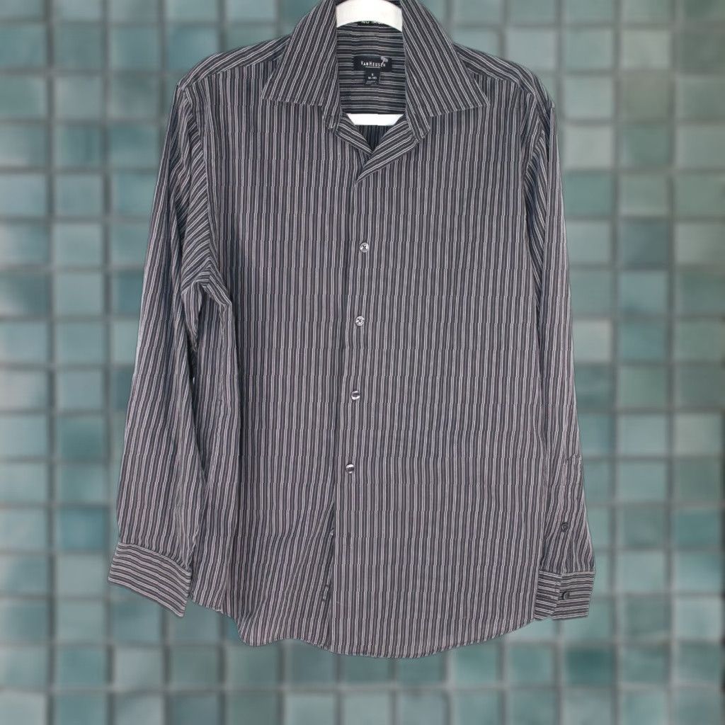Van Heusen Van Heusen Striped Button-Up Shirt No Iron Casual Men's Small Black 14.5 Size US S / EU 44-46 / 1 - 1 Thumbnail