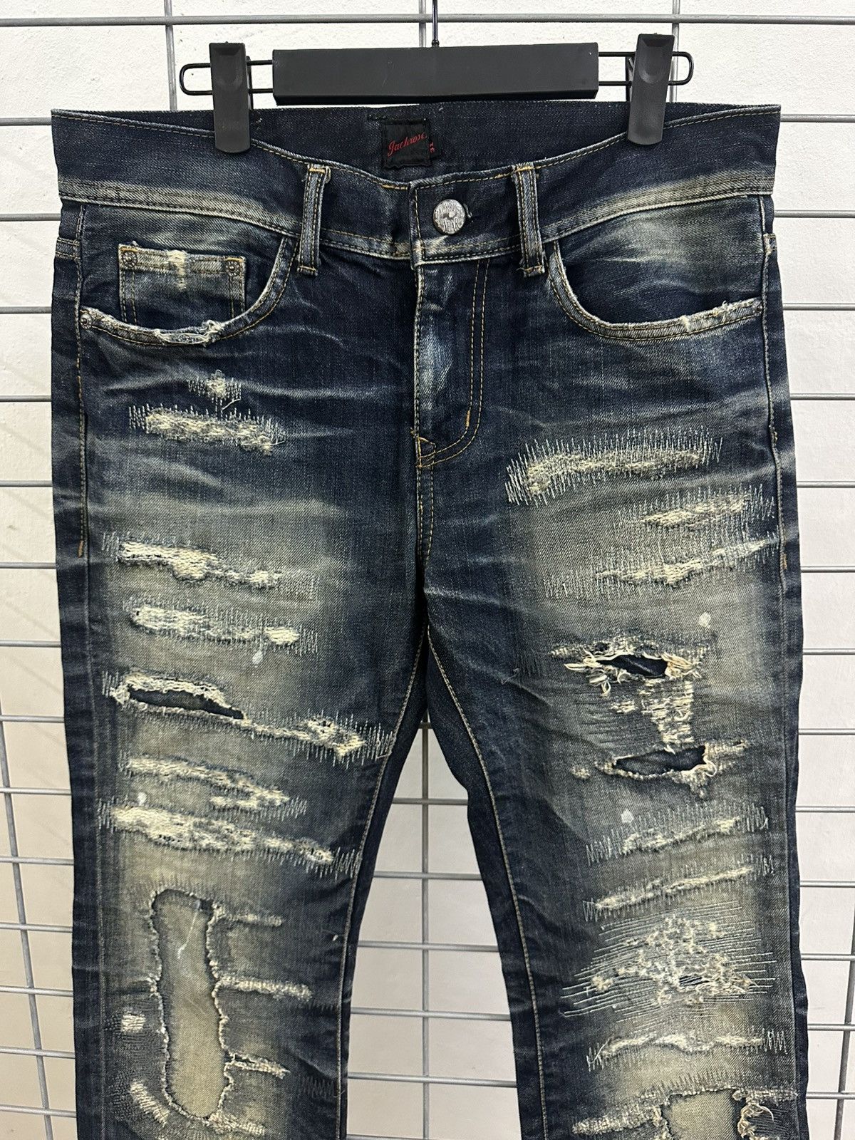 Isamu Katayama Backlash × JACKROSE × Japanese Brand Rare Beautiful Jack Rose Wash Boro Distressed Flared Denim Size US 31 - 4 Thumbnail