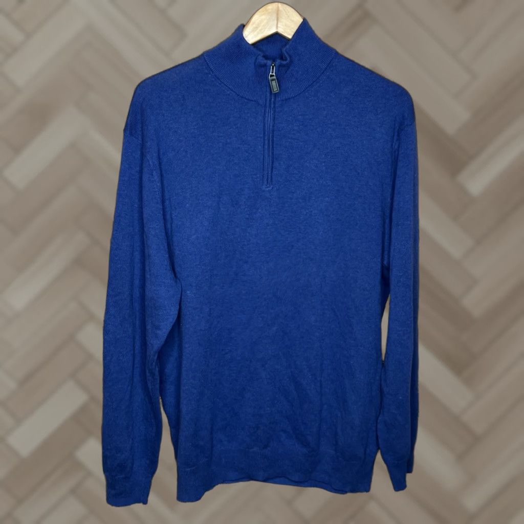 Jos. A. Bank Jos. A. Bank Men's Pullover Sweater 1/4 Zip Mock Neck XL Cotton Blue Size US XL / EU 56 / 4 - 1 Thumbnail