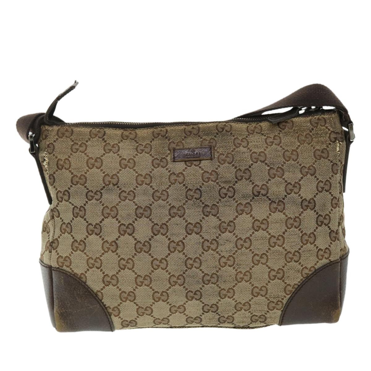 GUCCI GG Canvas Shoulder Bag Beige Brown