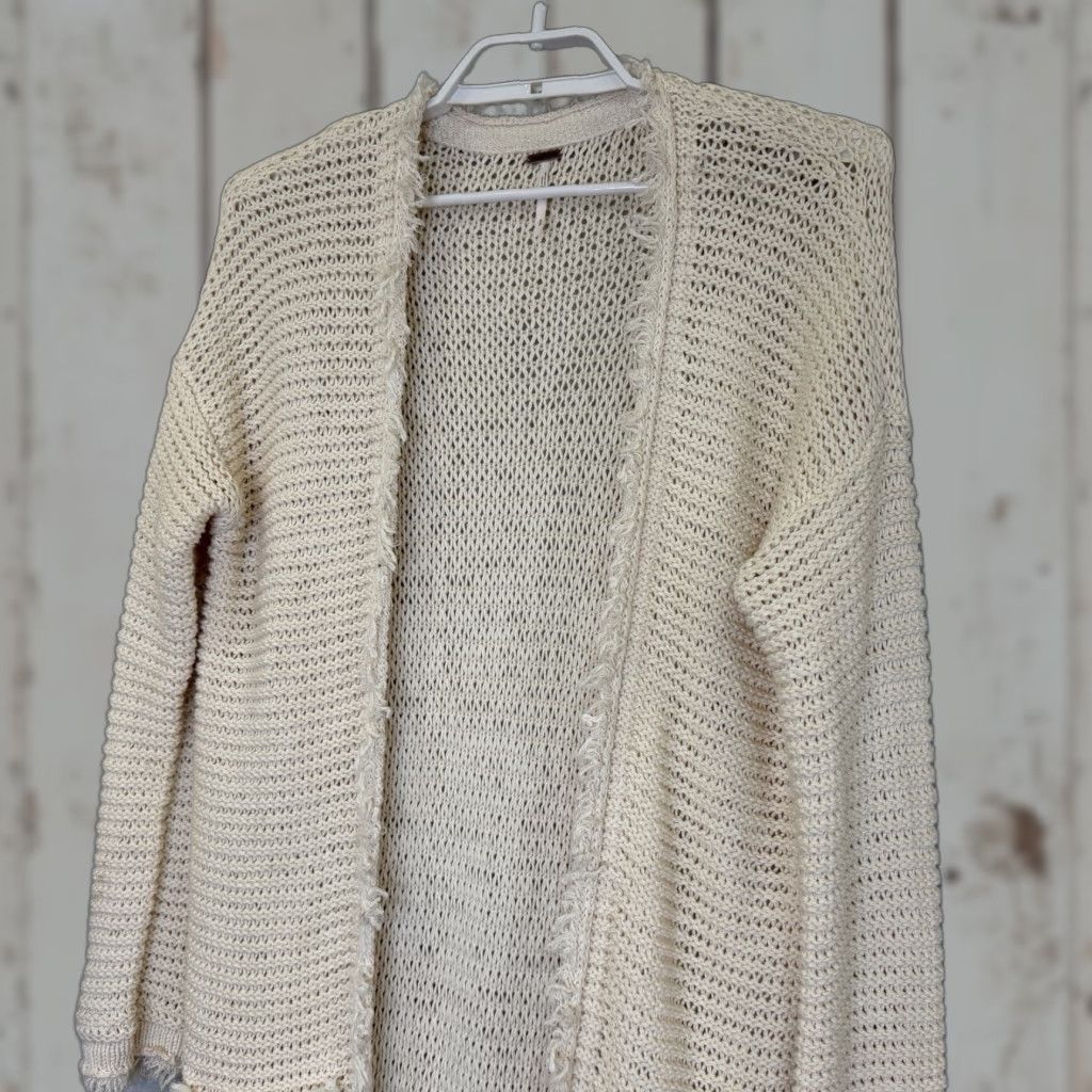 Free People Free People Woodstock Long Knit Sweater Cardigan Ivory Fringe Duster Boho Women’s Small Long Sleeve Open Front Size S / US 4 / IT 40 - 1 Thumbnail