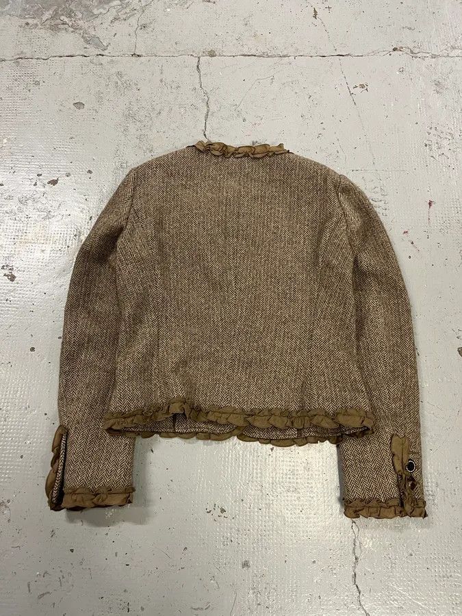 Moschino 2000s Moschino Flower Wool Ruffled Beige Jacket Size S / US 4 / IT 40 - 4 Thumbnail