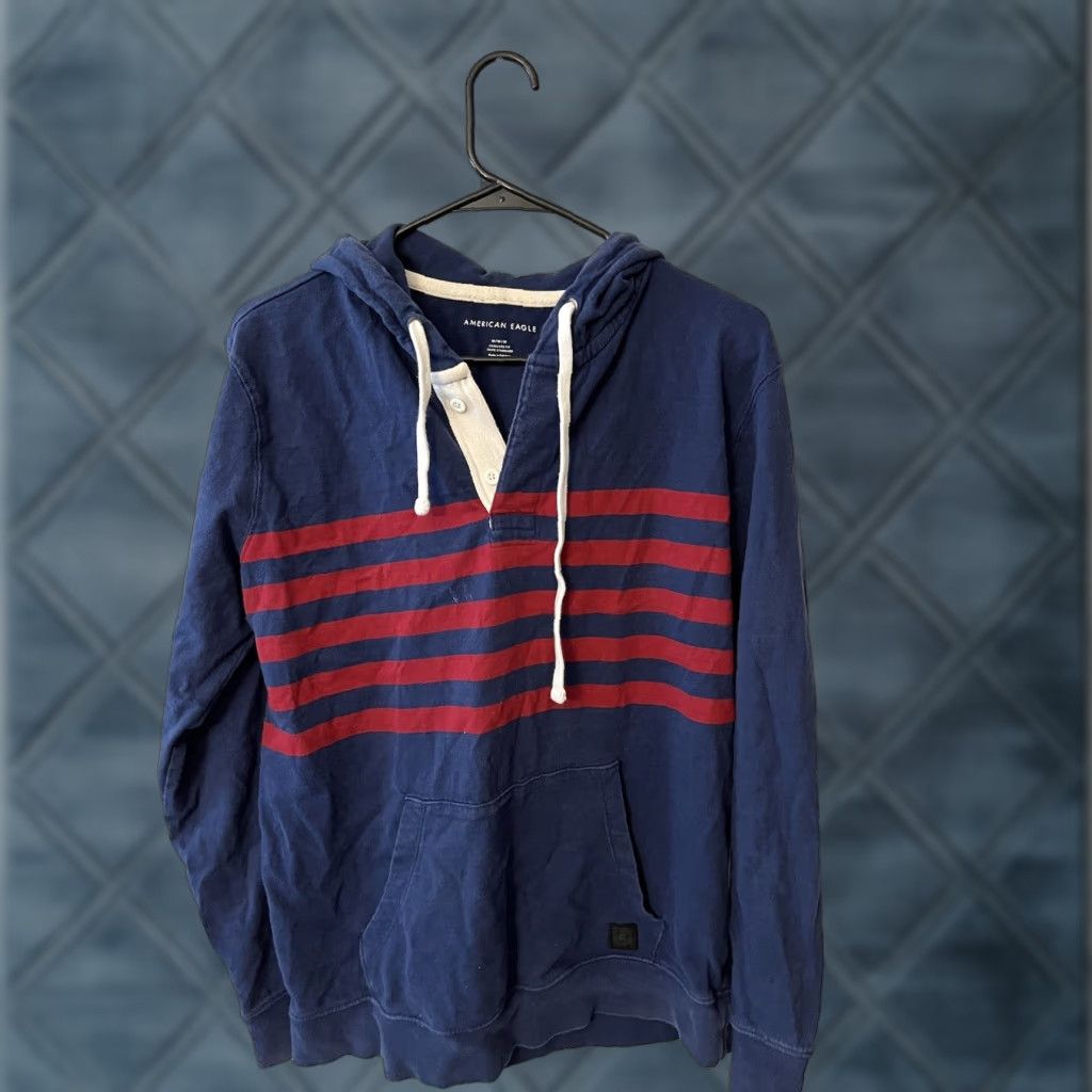 American Eagle Outfitters american eagle mens long sleeve hooded shirt blue red stripes M sweater pullover Hooded Mens Regular Size M Blue Striped 90s? Size US M / EU 48-50 / 2 - 1 Thumbnail