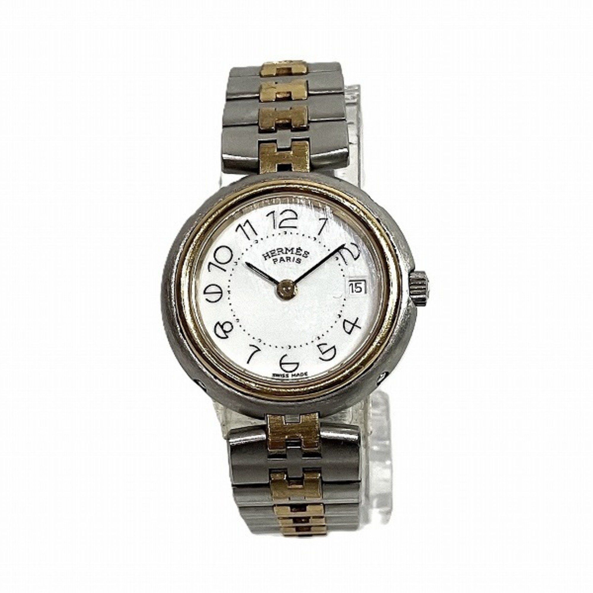 Hermes Profile Date Quartz White Dial Watch Women's Wristwatch