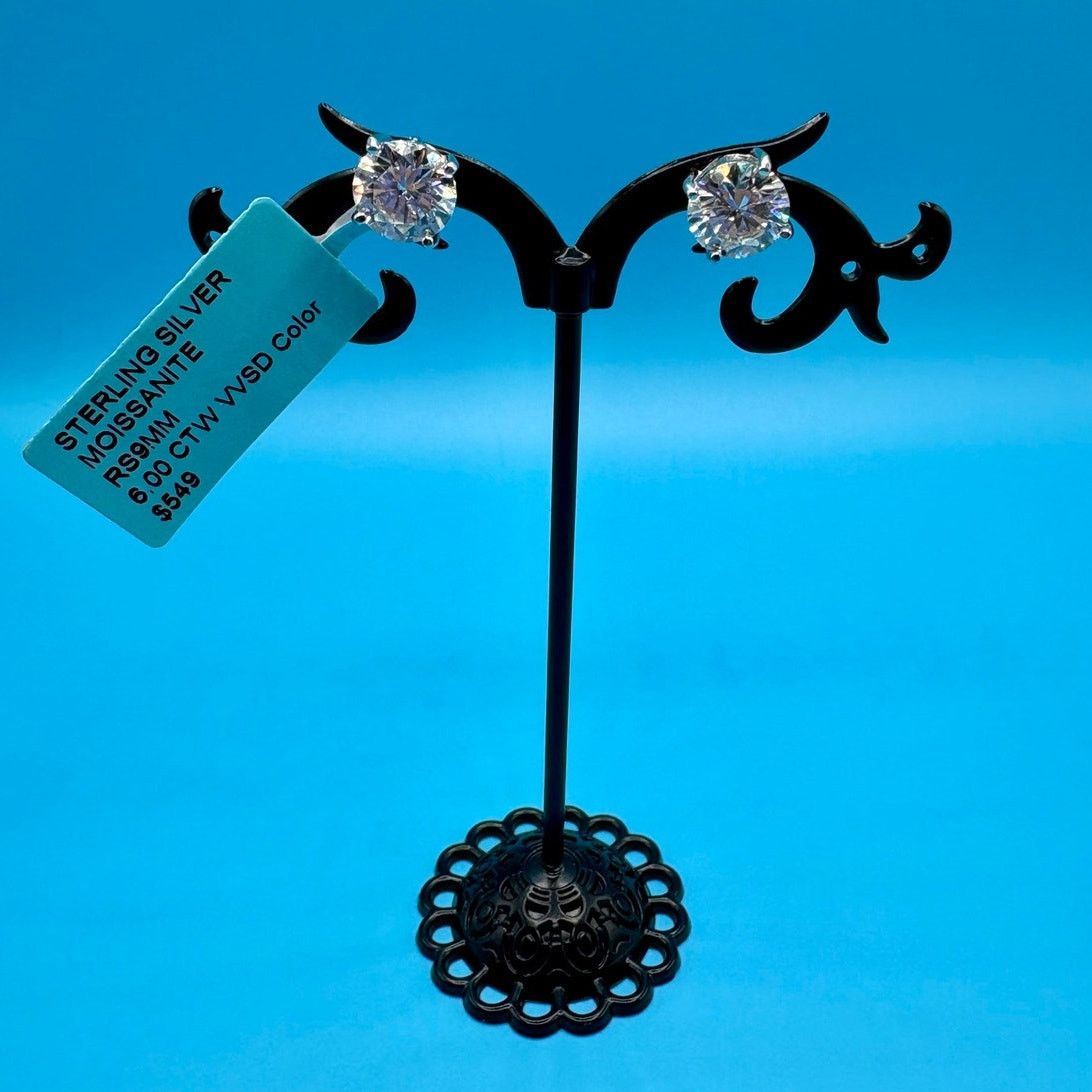 Jewelry Stunning 6CTW Moissanite Screw-back Earrings - D VVS1 Silver Size ONE SIZE - 1 Thumbnail