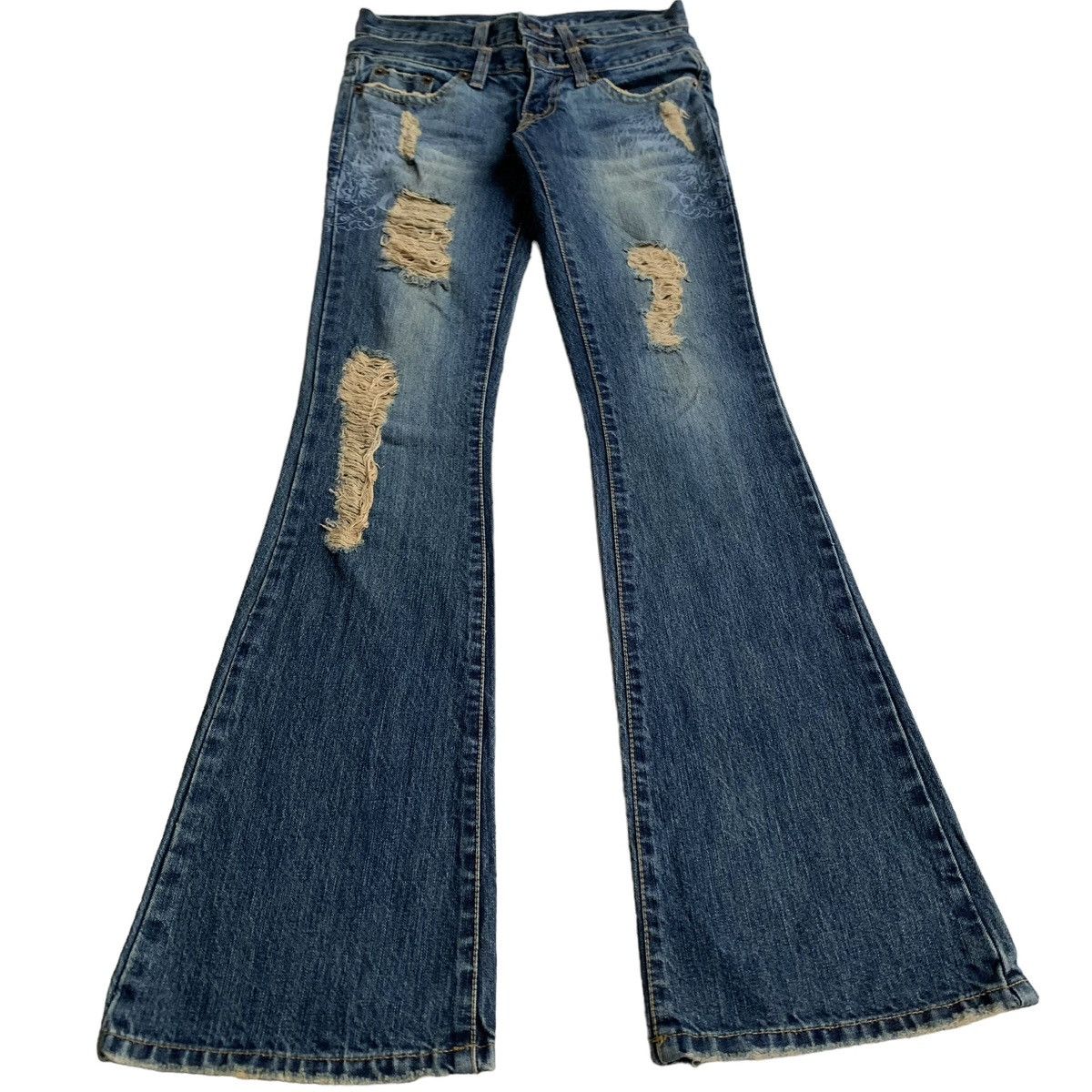 Japanese Brand × Vintage 2000s Spiral Girl Mud Wash Double Waist Flared Jeans Size 28" / US 6 / IT 42 - 1 Thumbnail