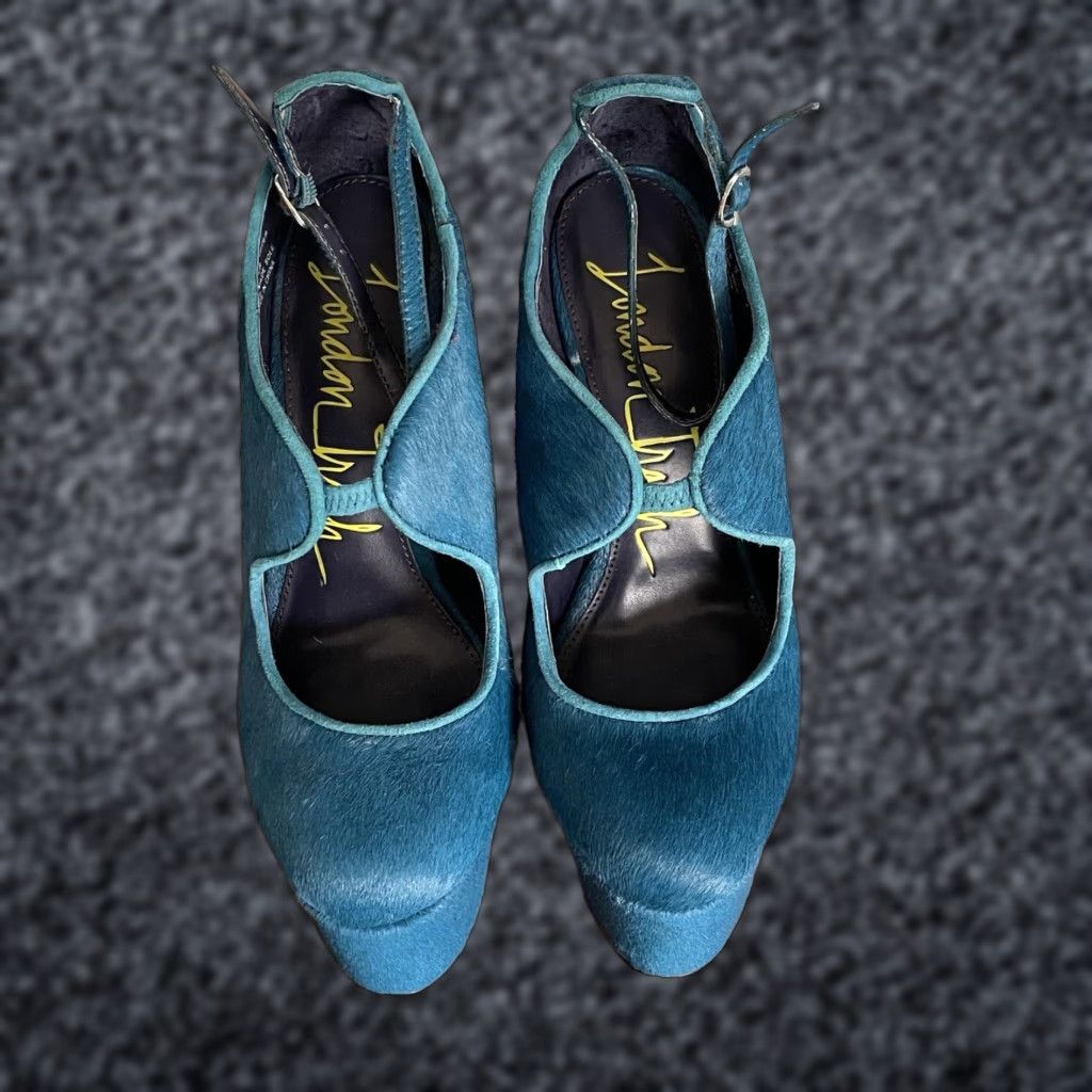 Altea VINTAGE London Trash Candy Cutout Stiletto Heels Teal Ankle Strap Fur Upper Leather Sz 6 Womens Shoes Size US 6 / IT 36 - 1 Thumbnail