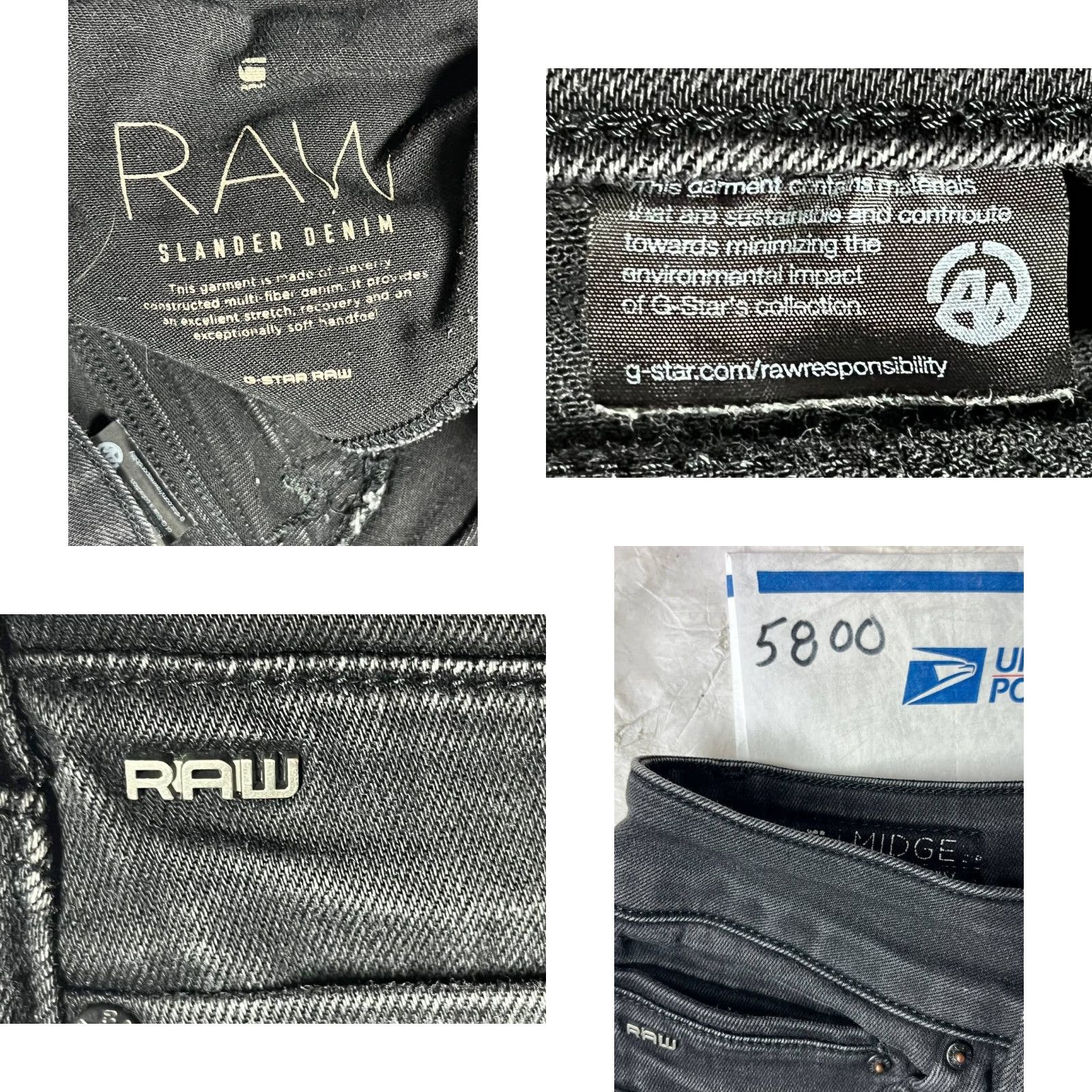 G-Star G-Star Jeans Womens 29 Slander Zip Low Super Skinny Denim Black Midge Model Stars Classic Size 29" - 8 Thumbnail