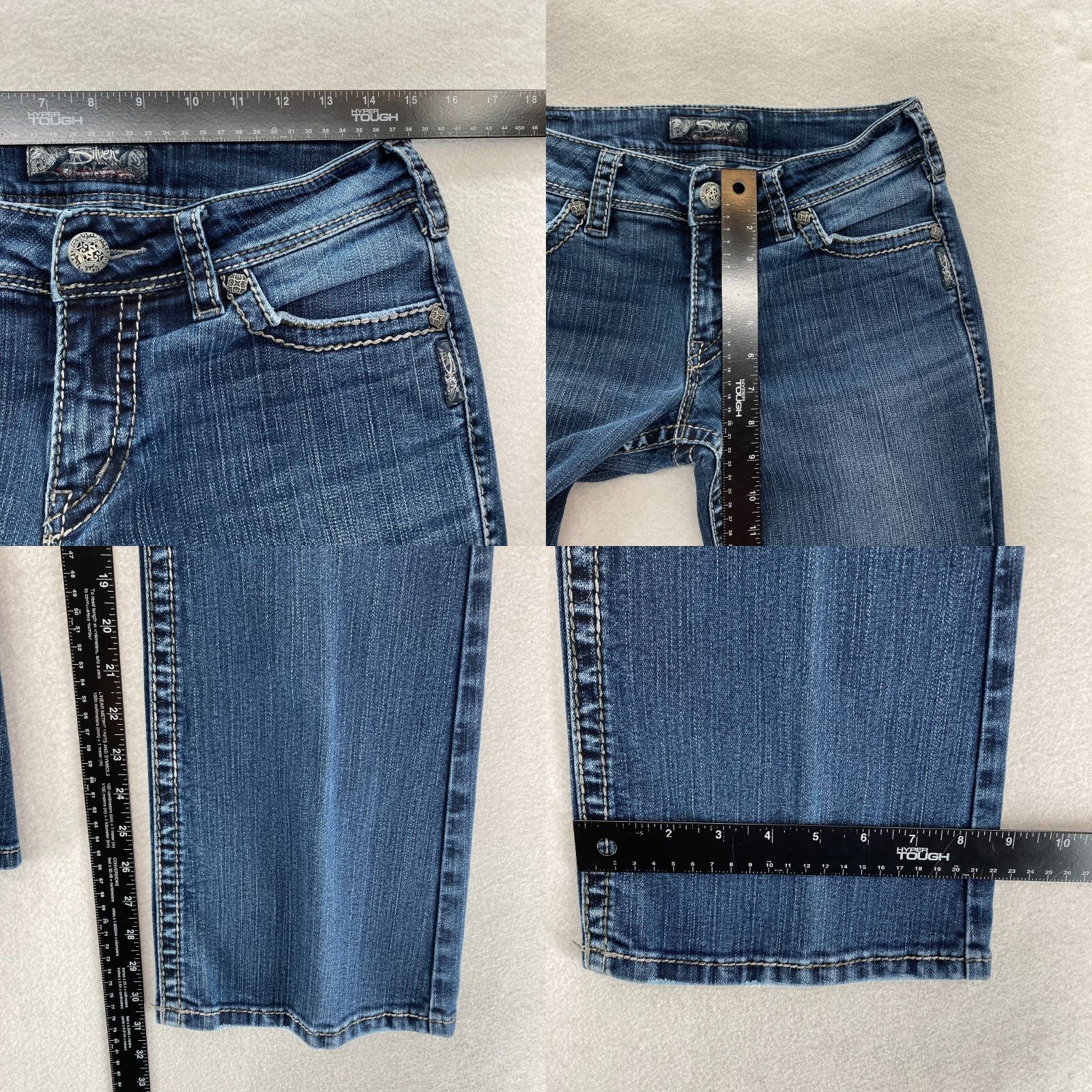 Silver Jeans Co. Silver Jeans Suki Surplus Women's 29x32 Bootcut Dark Wash Blue Denim Grunge Rock Size 29" - 8 Thumbnail