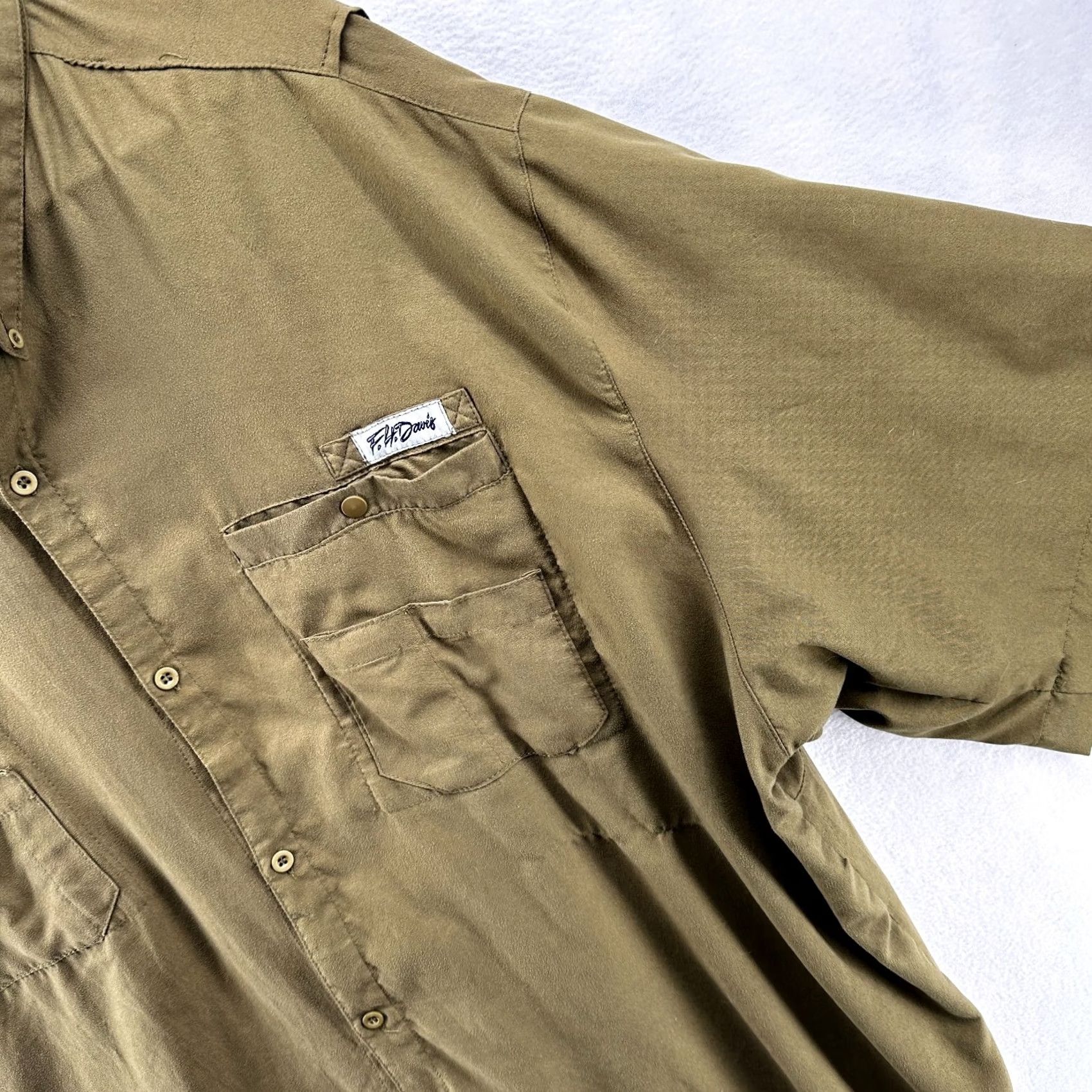 Vintage F. H. David Button-Up Shirt Green Men's 2XL Collared Short Sleeve Shirt Button-Up Casual Classic Size US XXL / EU 58 / 5 - 4 Thumbnail