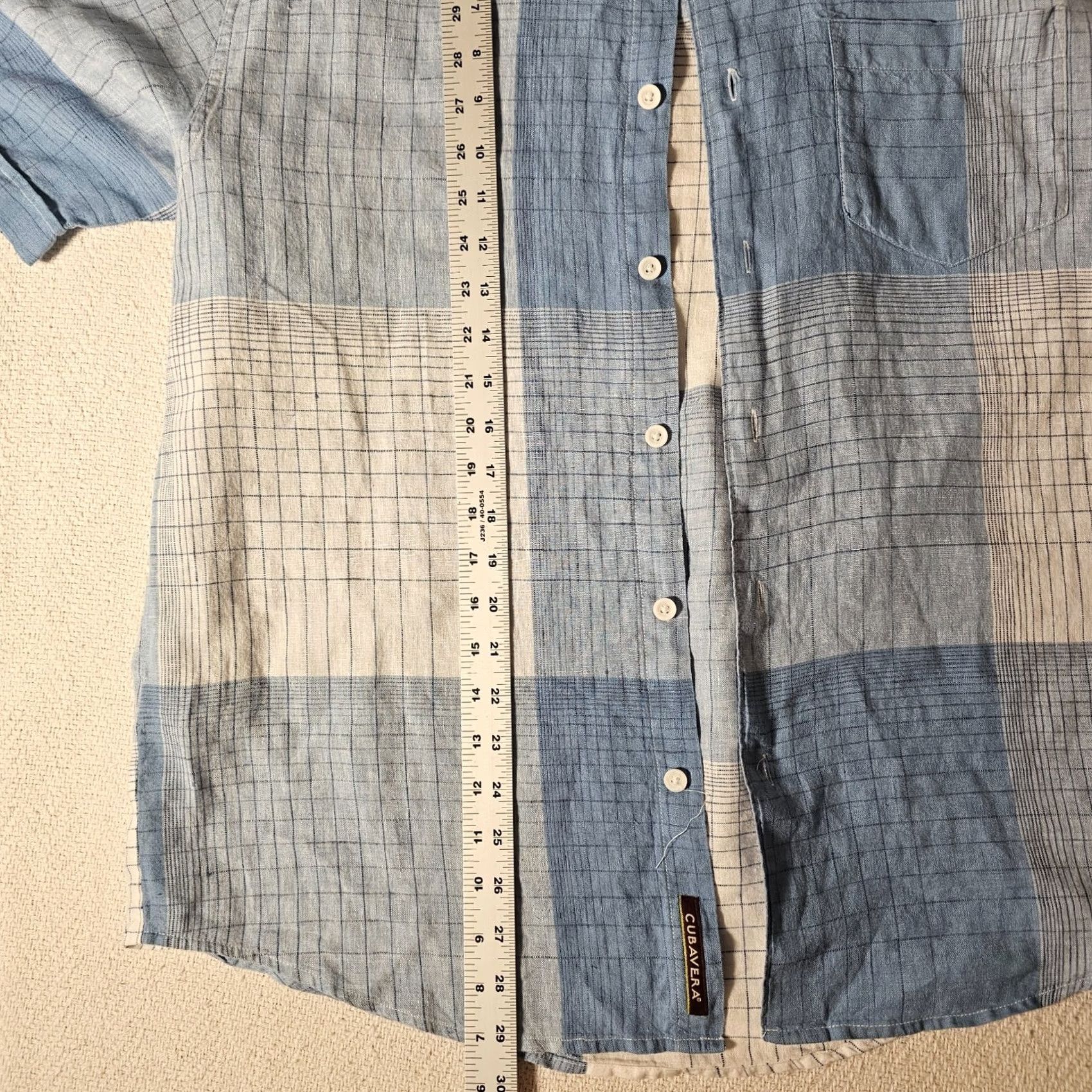 Cubavera Cubavera Shirt Mens L Blue Linen Checkered Button Short Sleeve Beach Size US L / EU 52-54 / 3 - 6 Thumbnail