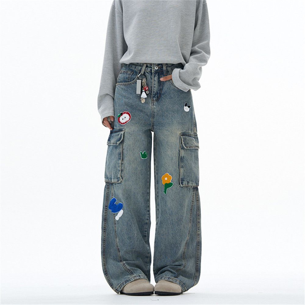 Vintage Men's cartoon embroidered multi-pocket work jeans Size US 32 / EU 48 - 1 Thumbnail