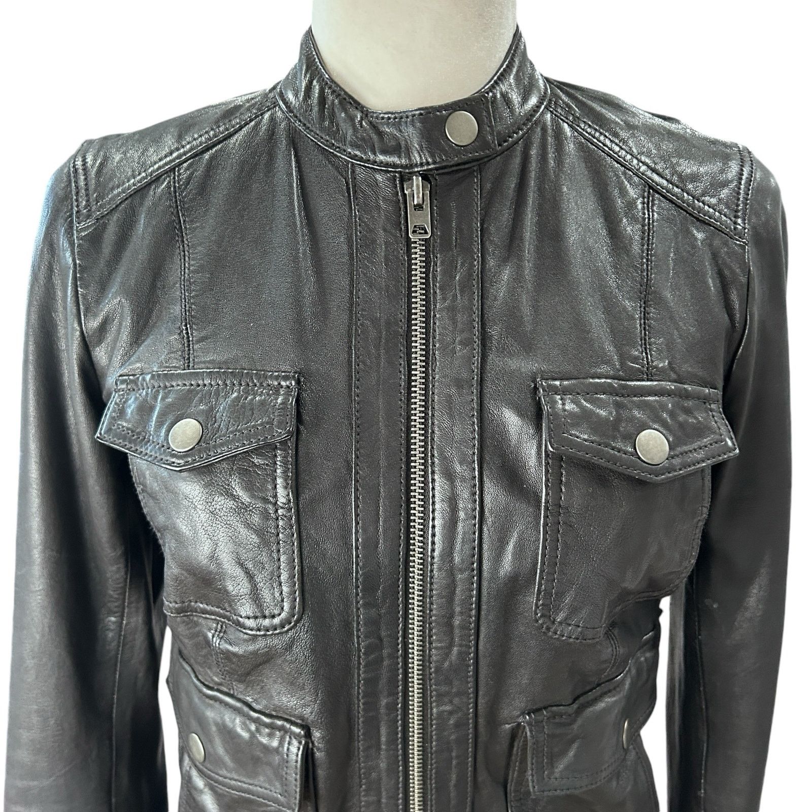 Lucky Brand Lucky Brand Womens XS Lamb Leather Jacket Black Moto Biker Size XS / US 0-2 / IT 36-38 - 2 Thumbnail