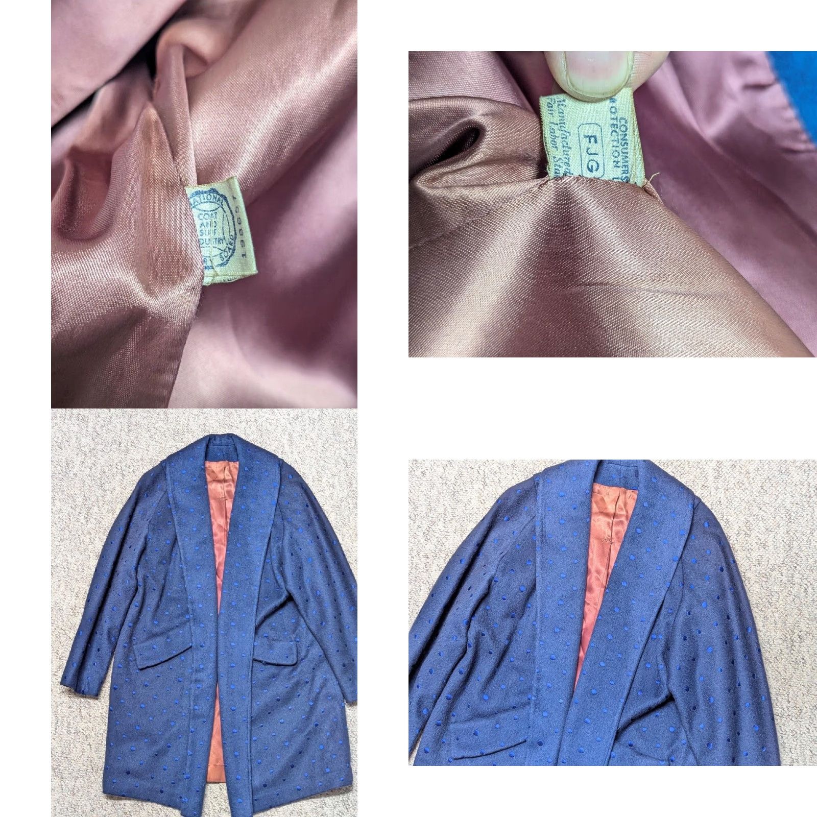 Vintage VINTAGE POLKA DOT MOHAIR BLUE WOOL SHAWL COAT Overcoat WOMEN M Size ONE SIZE - 8 Thumbnail