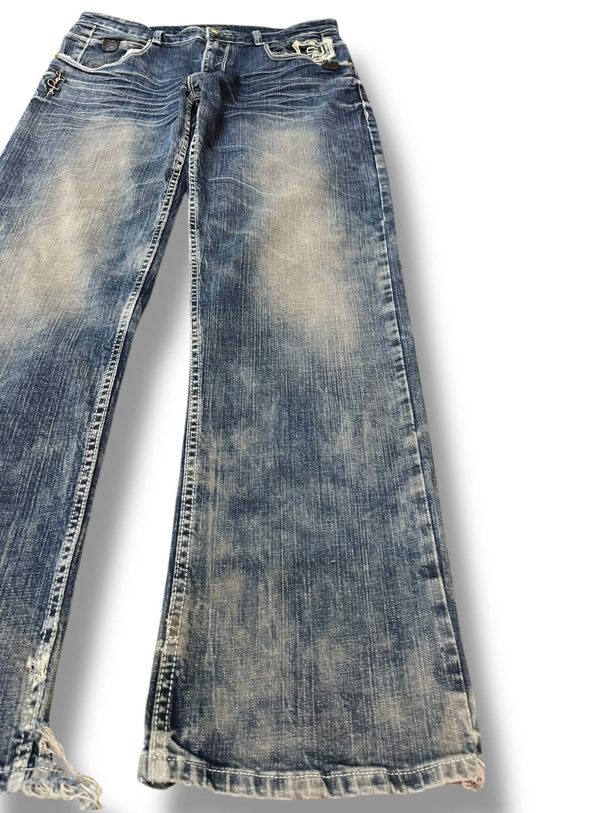 14th Addiction × Sean John Sean John Mudwash Embroidery Trompe L’oeil Denim Size US 33 - 5 Thumbnail