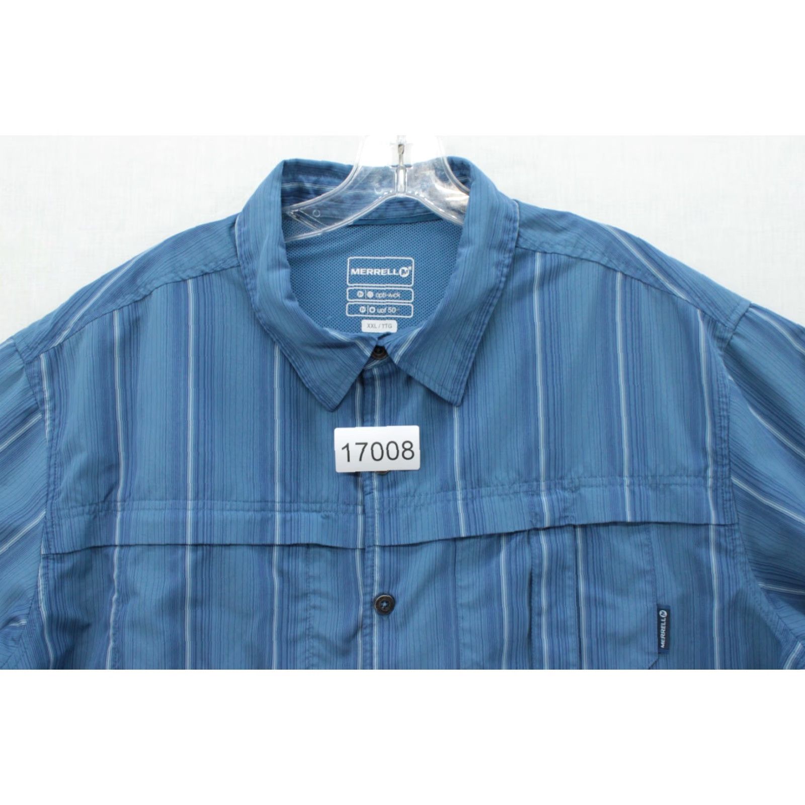 Merrell Merrell Opti-Wick Shirt Mens XXL Blue Striped Vented UPF 50+ Short Sleeve Size US XXL / EU 58 / 5 - 8 Thumbnail