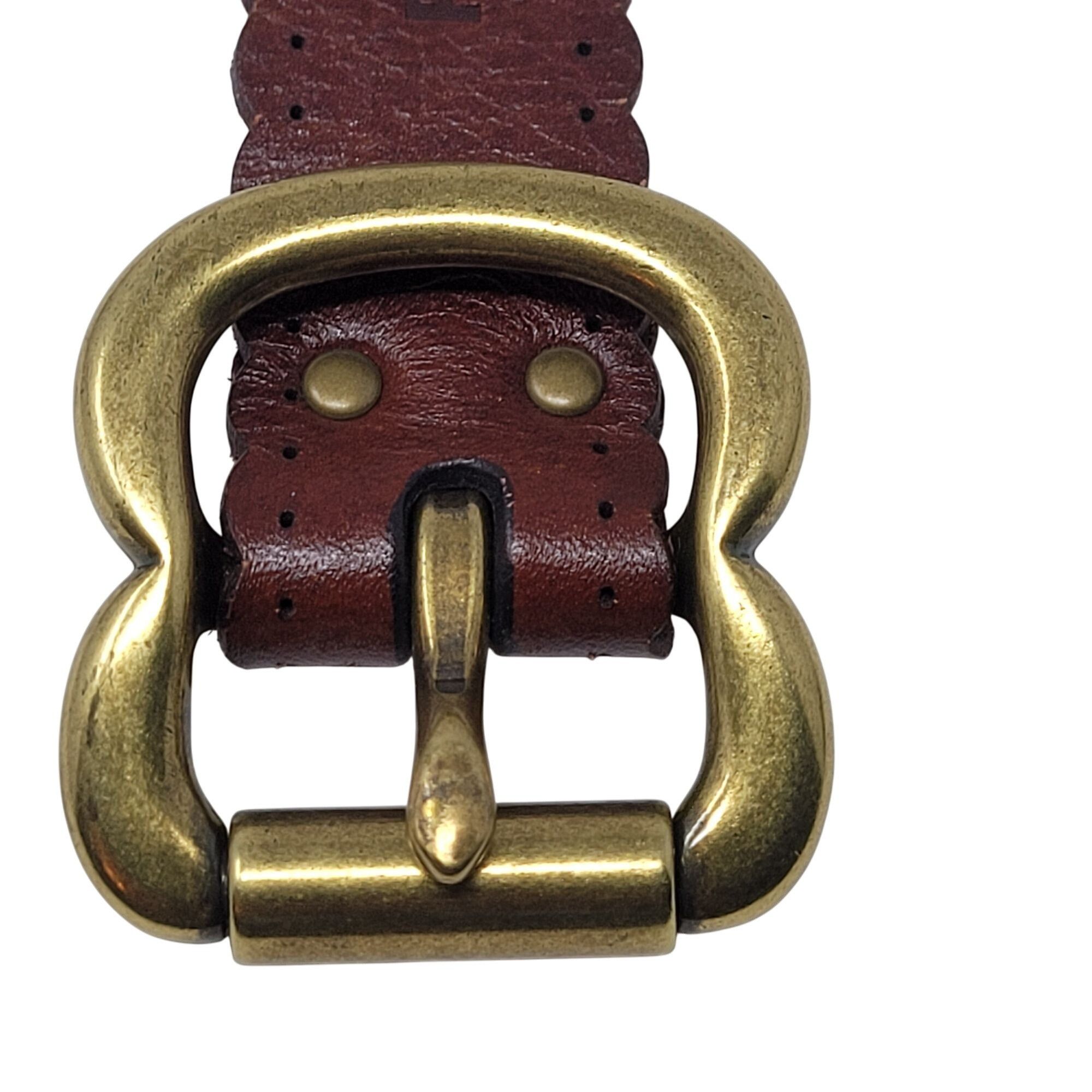 Fossil Vintage Fossil Womens Brown Leather Belt L Scalloped Perfora Size ONE SIZE - 2 Thumbnail