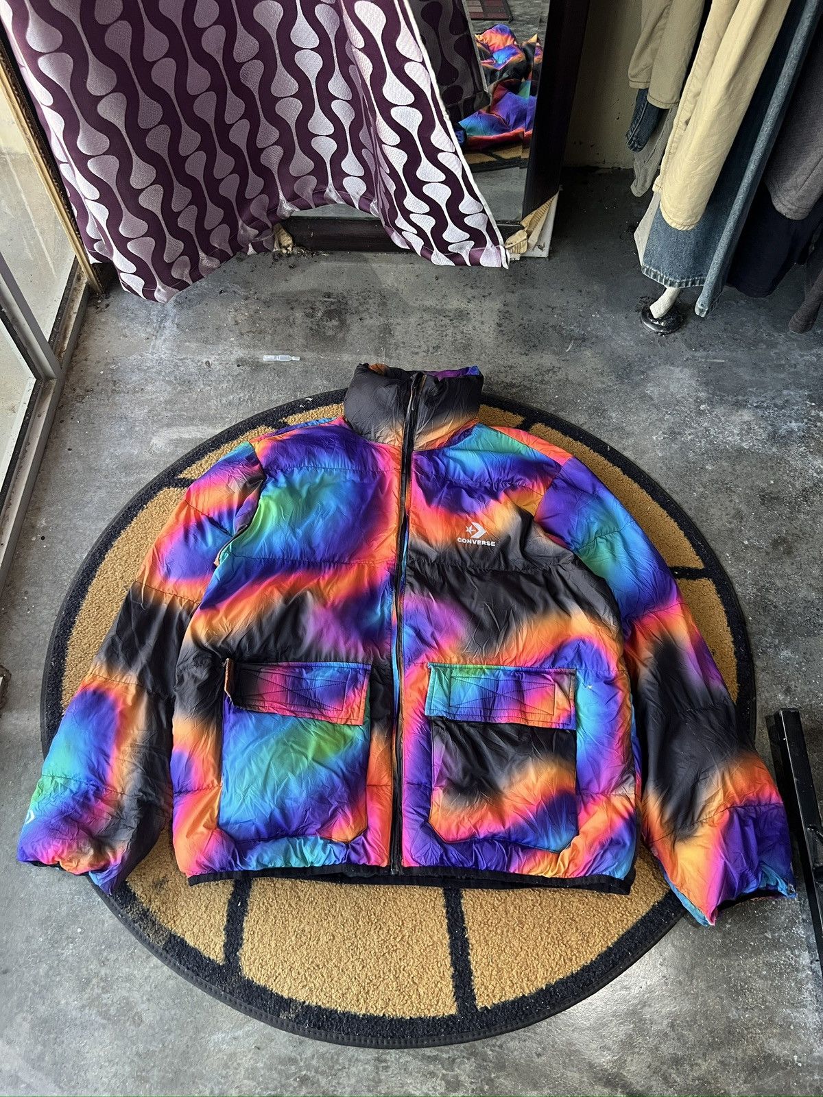 Converse 🔥Rare Distressed Converse Multicolor Puffer Jacket Size US L / EU 52-54 / 3 - 1 Thumbnail