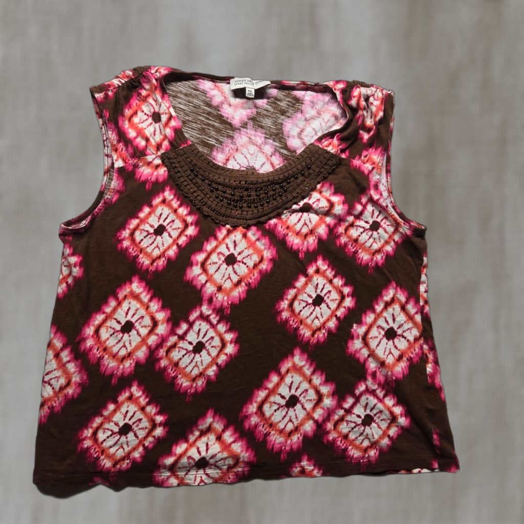 Jones New York Jones New York Shirt Sleeveless Knit Top Petite PXL Multicolor Floral Beaded Embroidered Sequin Womens 90s Size XL / US 12-14 / IT 48-50 - 1 Thumbnail