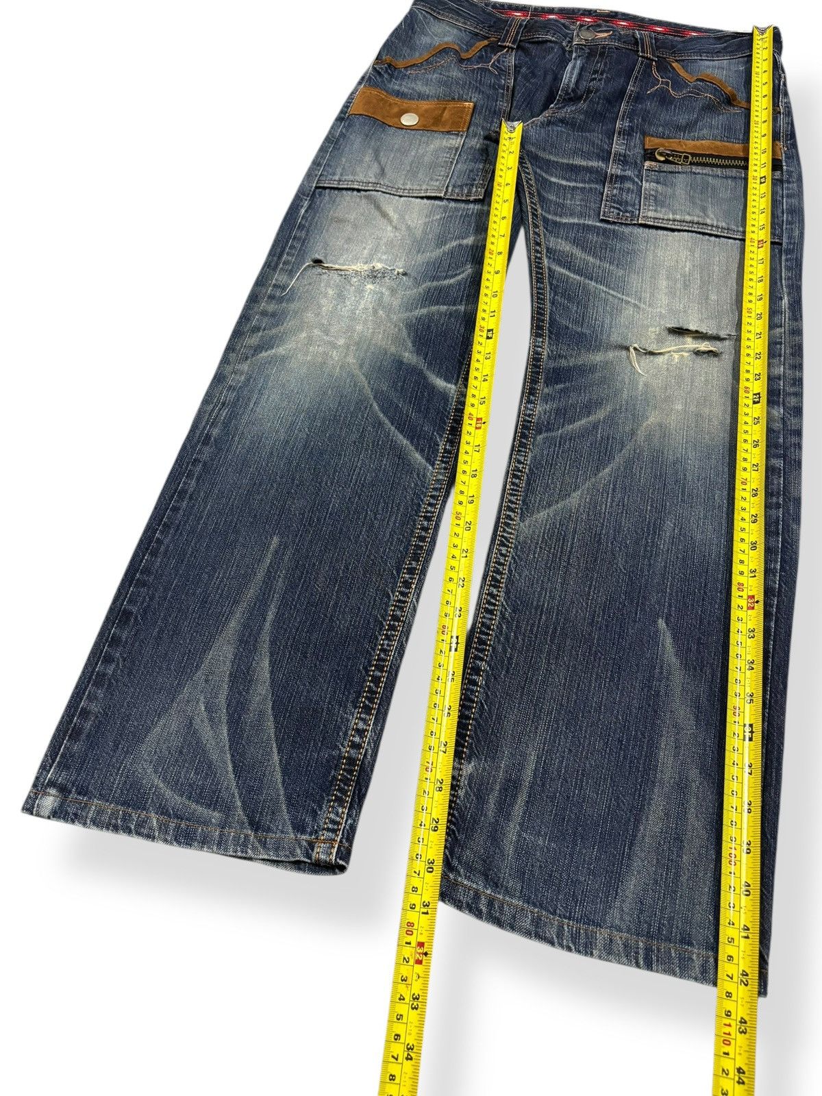 Edwin Vintage Edwin XV Whisker Washed Distressed Denim Bush Pants Size US 35 - 12 Thumbnail