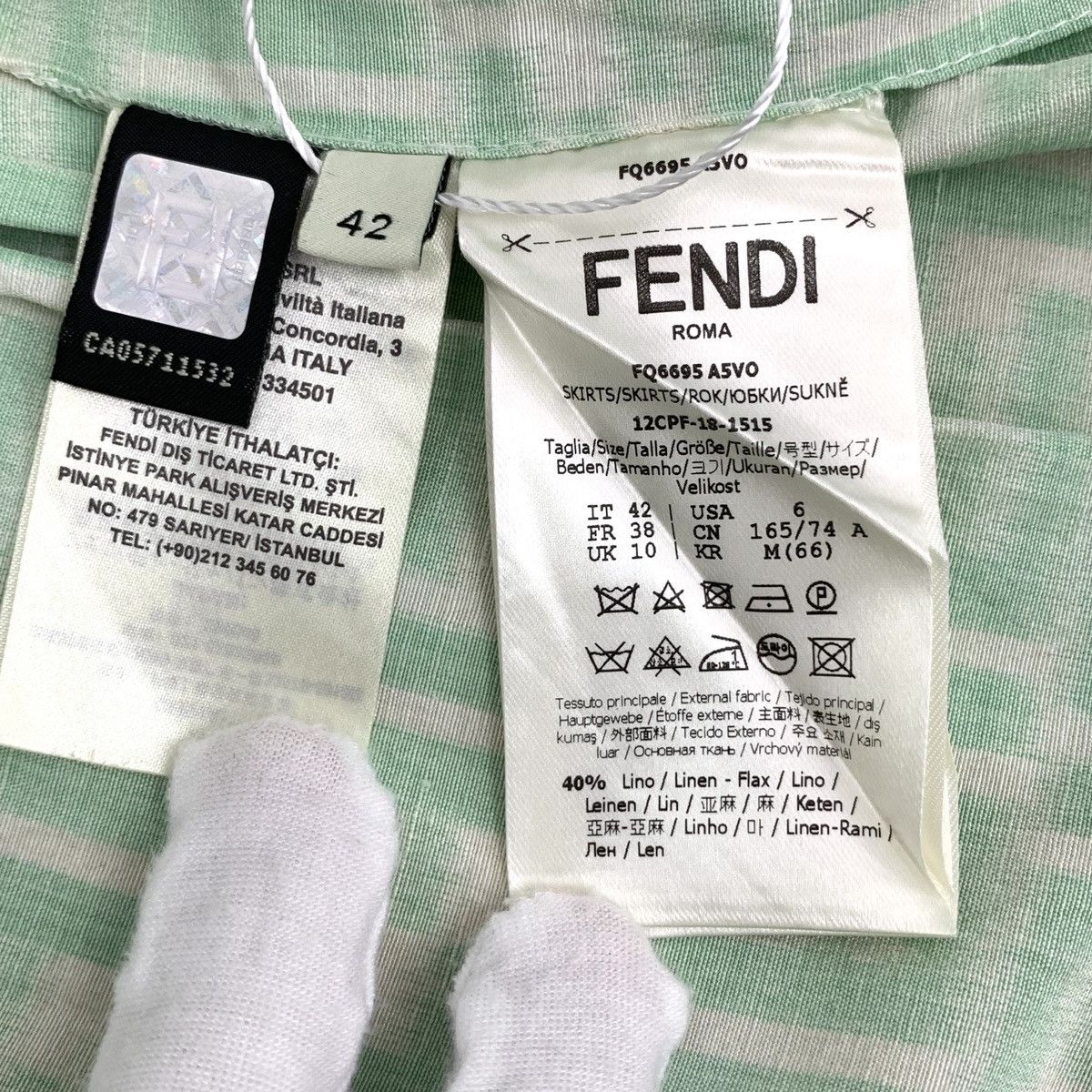 Fendi Fendi Green All-over FF Print Linen Pleated Long Skirt K26WX Size 28" / US 6 / IT 42 - 6 Thumbnail