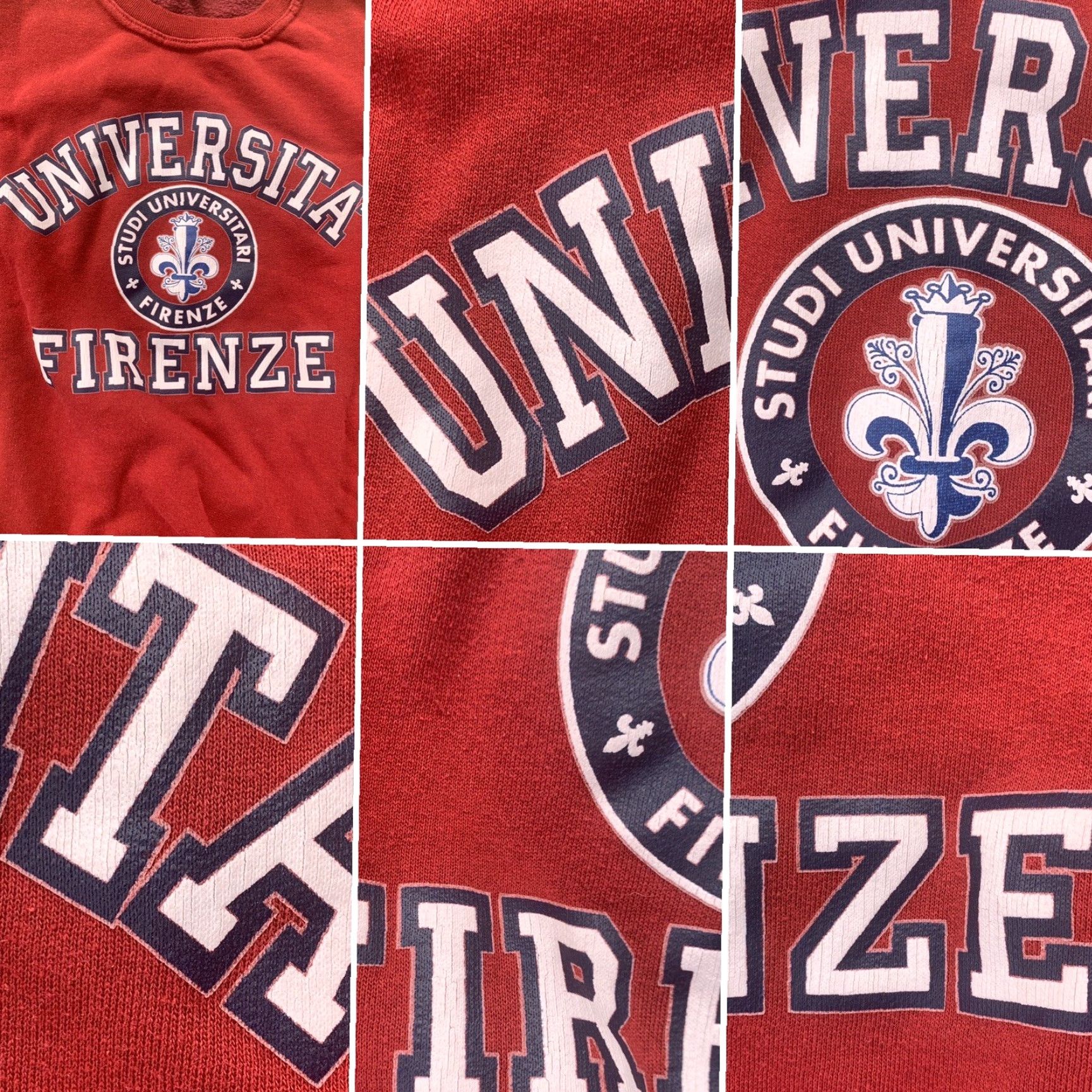 Spell VINTAGE Universita Firenze Sweatshirt Made in Italy L Logo Spell out Mens Sweatshirt Crew Neck Red 90s University Graphic Print Size US L / EU 52-54 / 3 - 6 Thumbnail