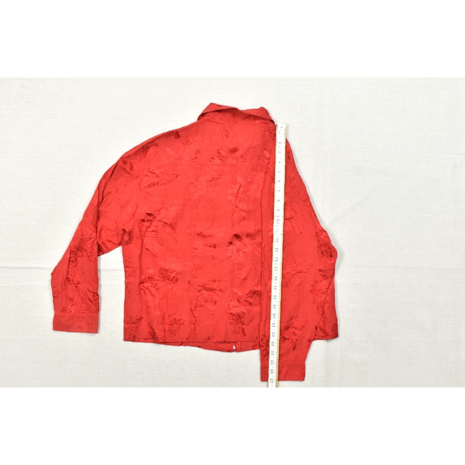 Vintage Chico's Red Silk Blend Jacquard Floral Print Full Zip Lightweight Jacket Womens Size 3 Regular Long Sleeve Size XS / US 0-2 / IT 36-38 - 5 Thumbnail