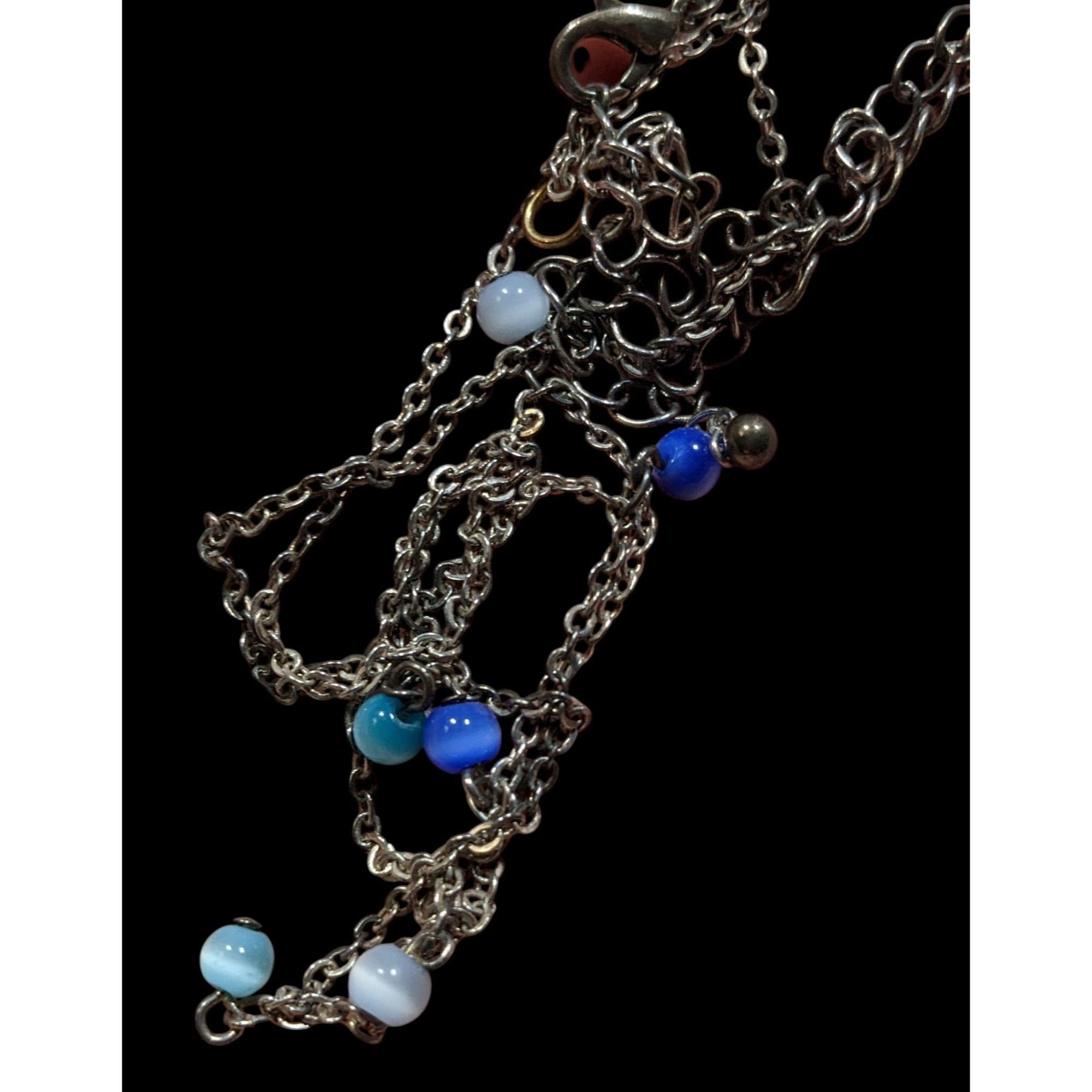 Other Silver-Tone Layered Necklace With Blue Cateye Glass Beads Size ONE SIZE - 3 Thumbnail