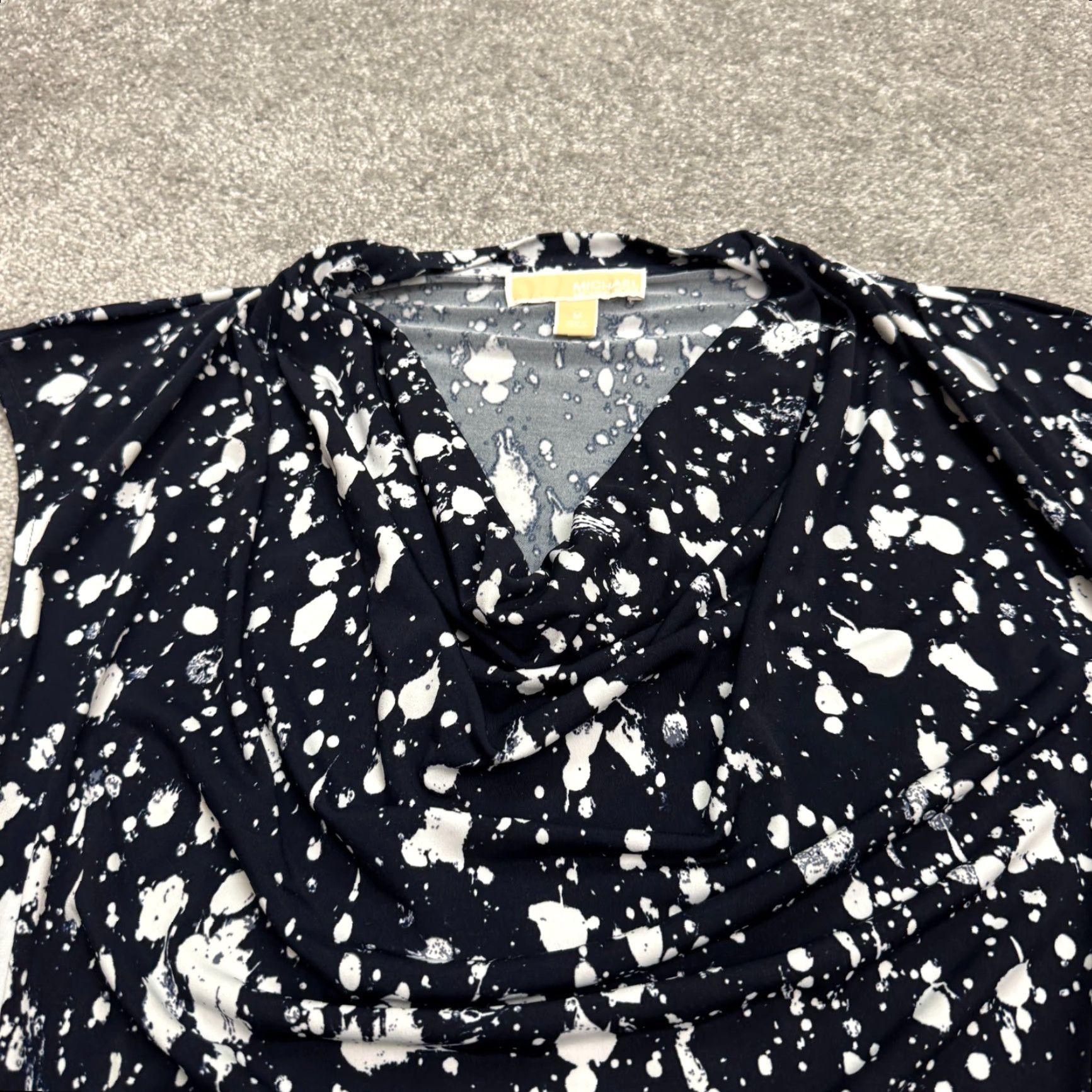 MICHAEL Michael Kors Mini Splatter Cowl Neck Navy White NWOT Medium Dress Womens