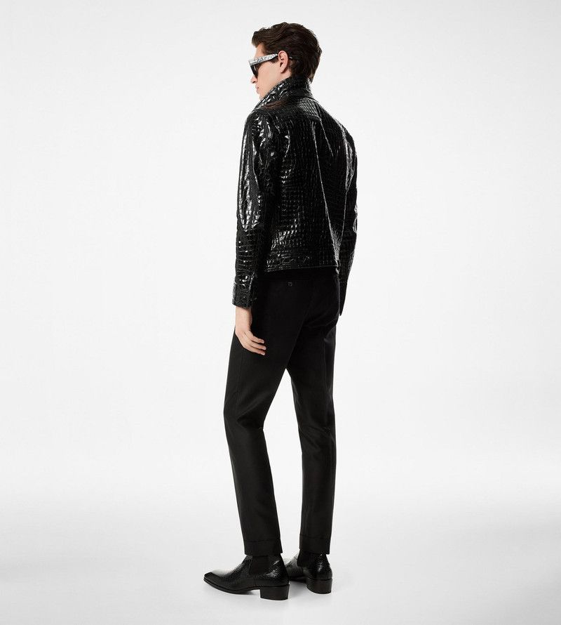 Tom Ford o1sm1stk0326 Shiny Croc Western Trucker Jacket in Black Size US XS / EU 42 / 0 - 4 Thumbnail