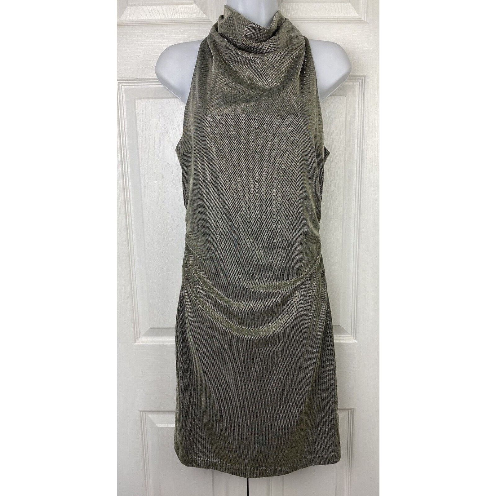 Halston Halston Mock Neck Dress Sleeveless Lined Gold Shimmer Cinch Size M / US 6-8 / IT 42-44 - 1 Thumbnail