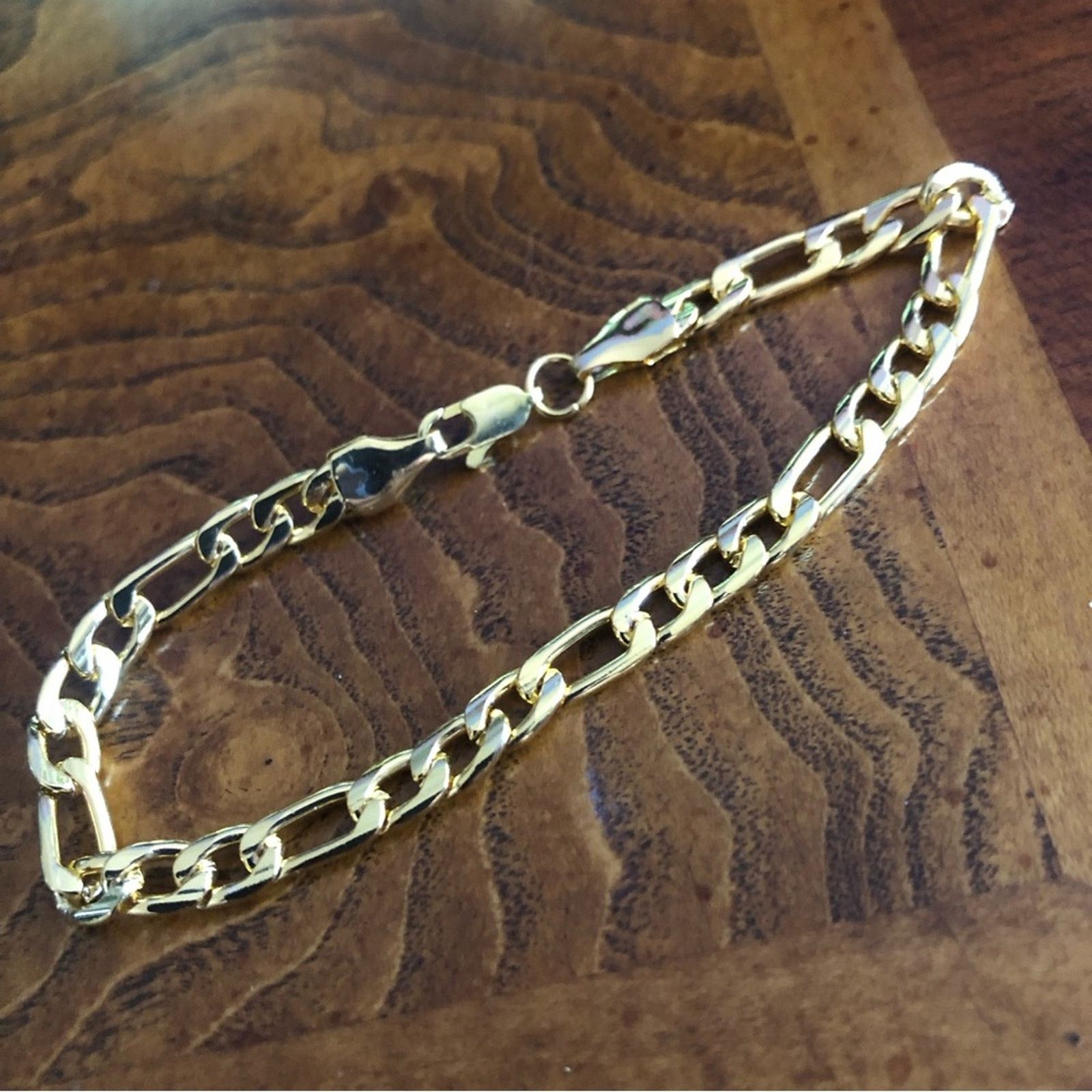 Jewelry Ladies 6mm 18k gold plated steel figaro chain bracelet Size ONE SIZE - 7 Thumbnail