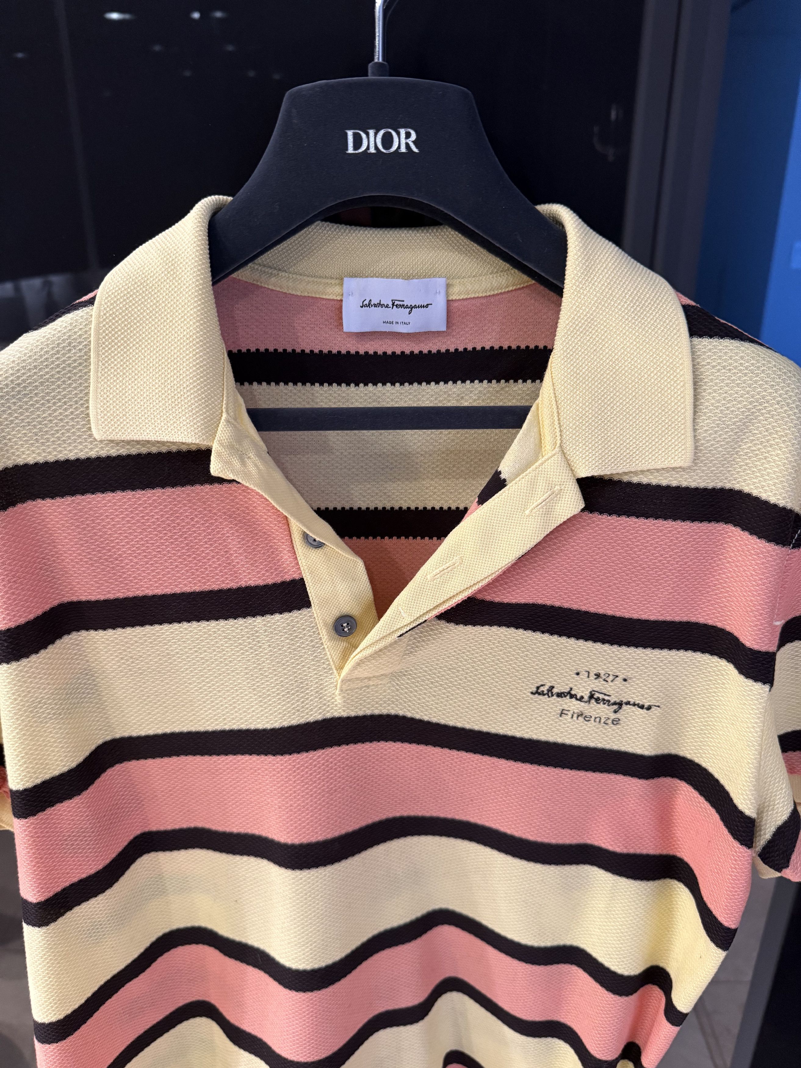 Salvatore Ferragamo striped short-sleeve polo shirt (black/orange/yellow) Size US M / EU 48-50 / 2 - 3 Thumbnail