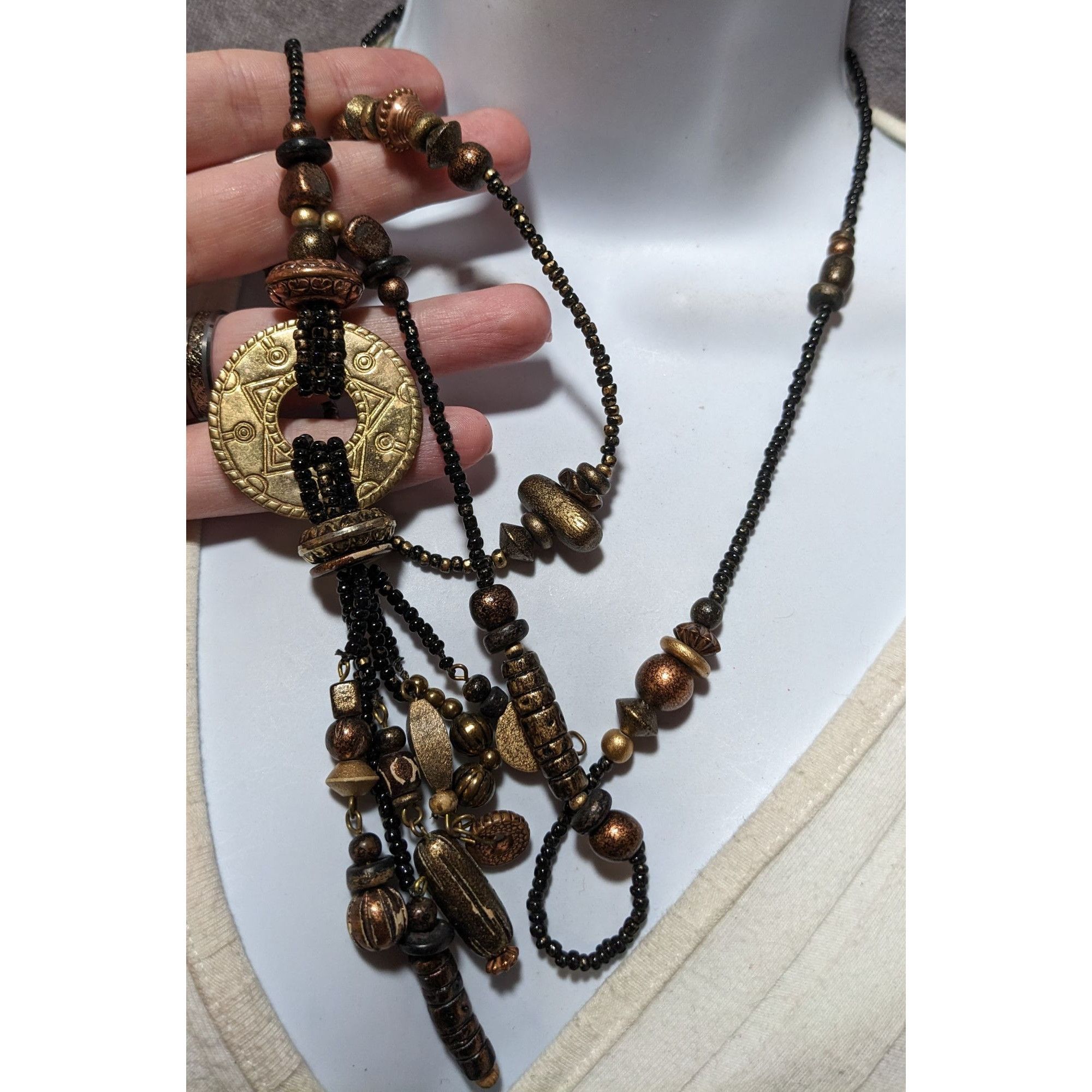 Other Vintage Southwestern Black And Gold Beaded Tassel Necklace Size ONE SIZE - 9 Thumbnail