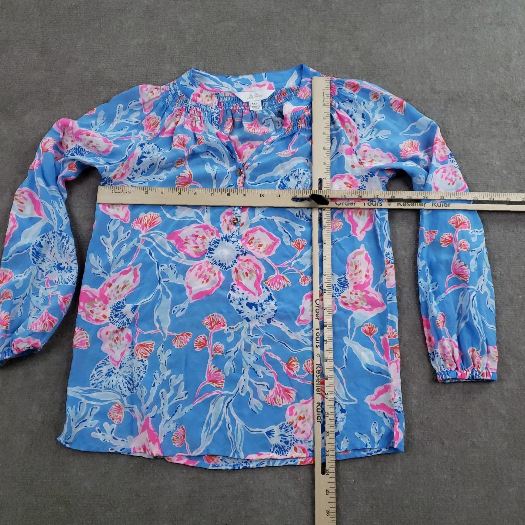 Lilly Pulitzer Lilly Pulitzer Shirt Womens XXS Blue Pink Floral 100% Silk Long Sleeve Top Size XXS / US 00 / IT 34 - 2 Thumbnail