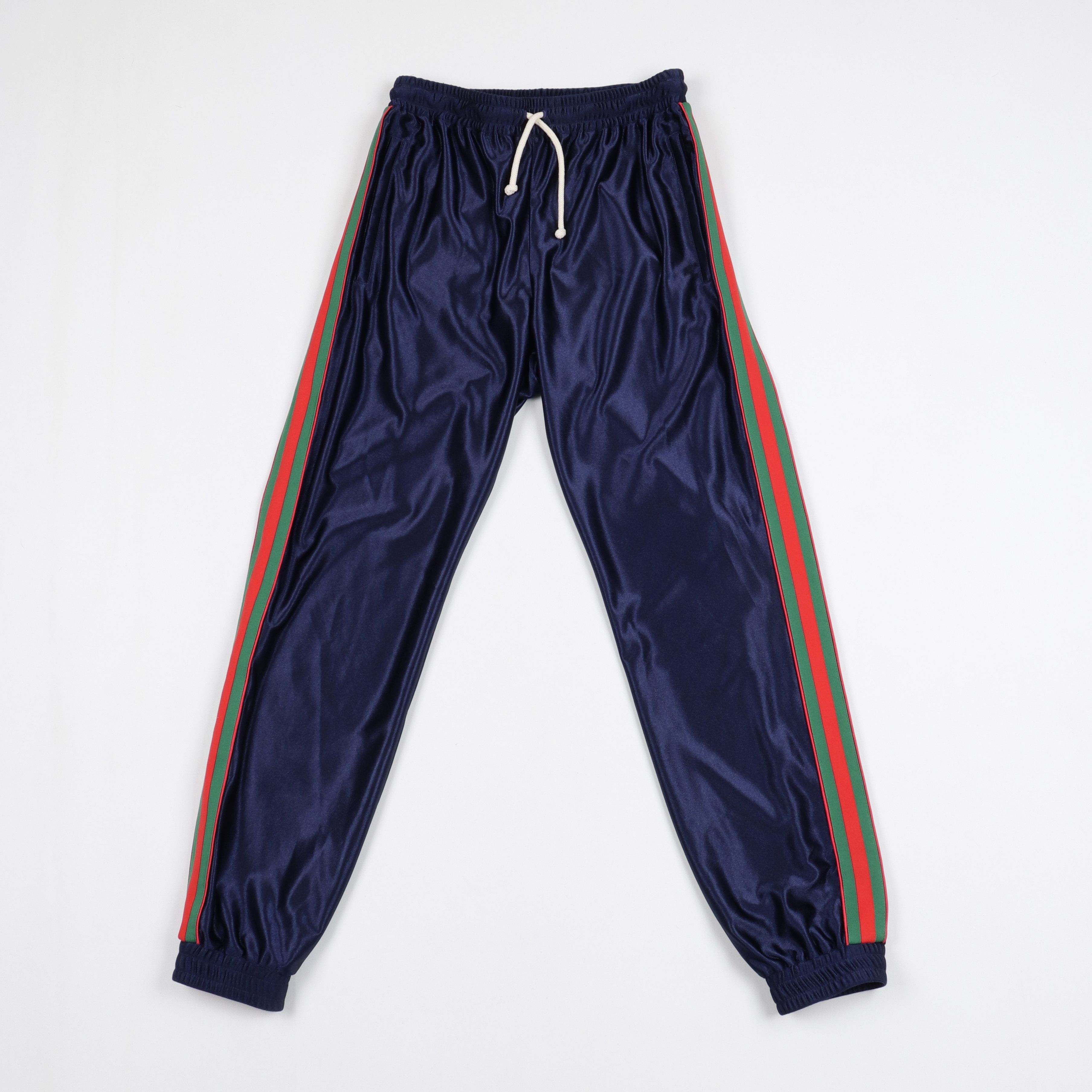 Gucci Gucci Size S Navy Blue Shiny Jersey Sweatpants Web GG Logo Size US 30 / EU 46 - 1 Thumbnail
