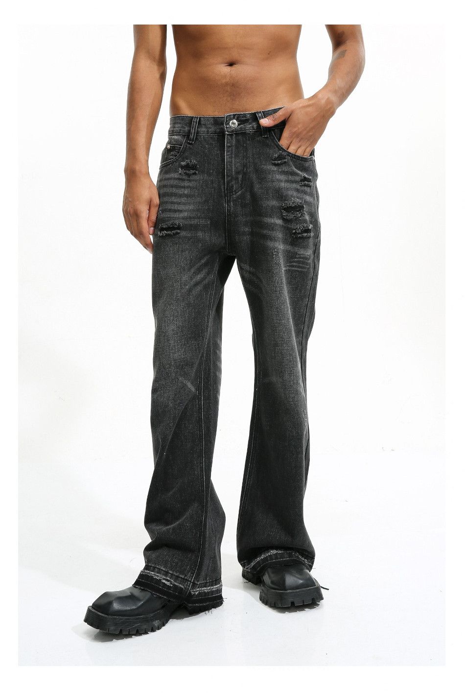 punk washed faded yuppie damaged flared jeans